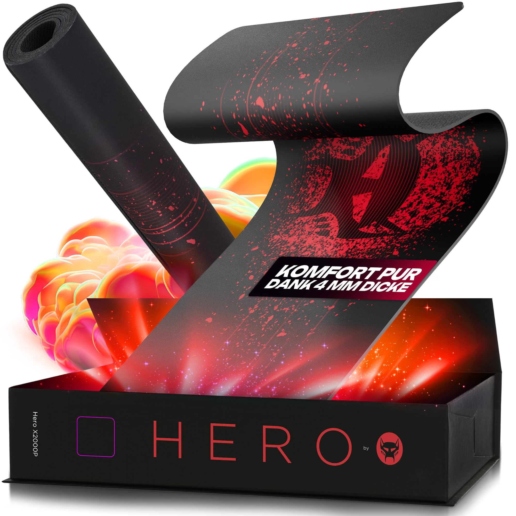 BEASTCOM Hero X2000R - Tappetino per mouse da gaming, colore rosso, XL (900 x 400 mm), base in gomma antiscivolo, facile da scivolare, materiali ecologici, bordi senza cuciture, sottomano da scrivania