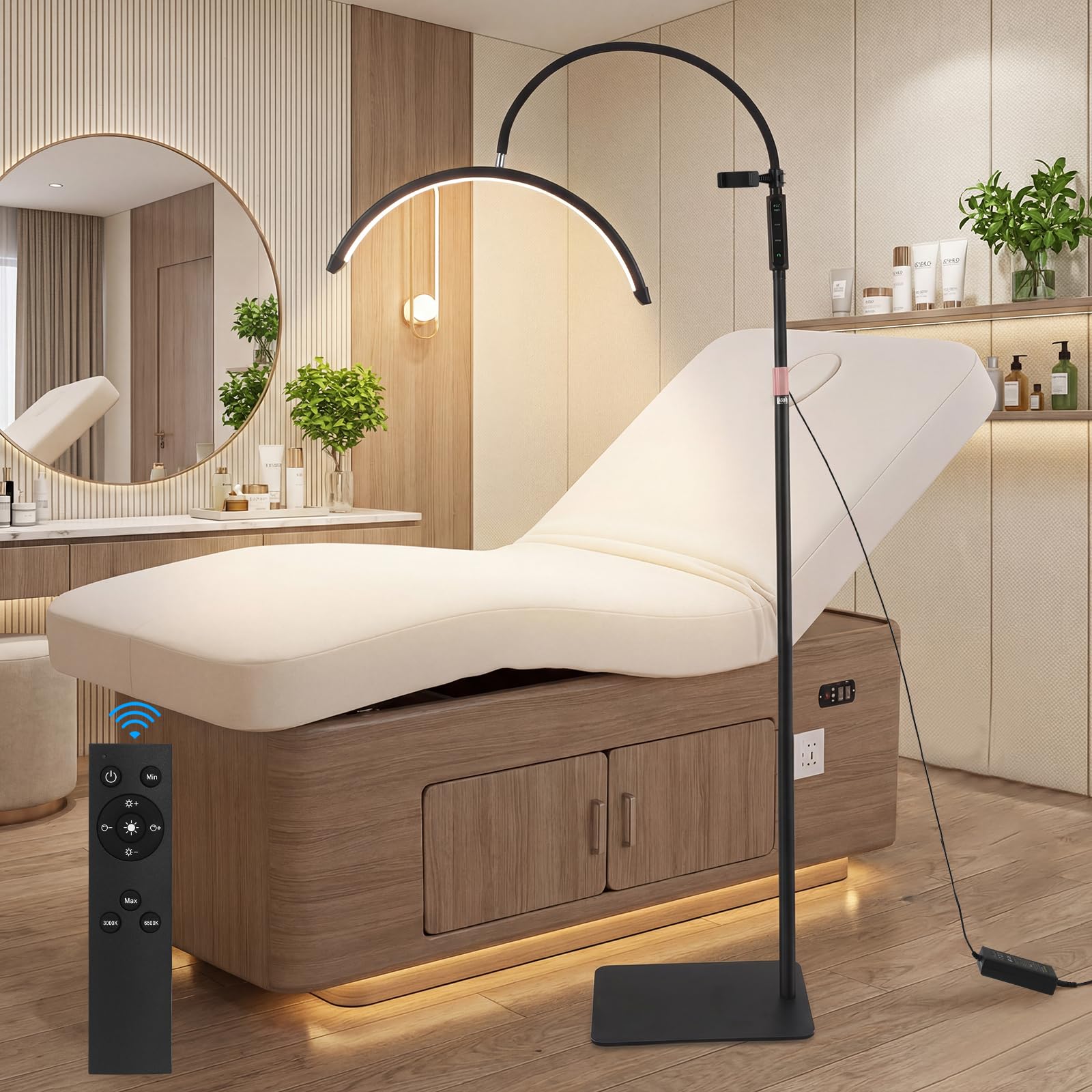 Half Moon Lamp,Half Moon Lash Light for Eyelash Extensions,3 Color Temperature&Dimmable,Height Adjustable,360°Rotating Head with Phone Holder,Esthetician lights for Skincare,Nail Tech,Beauty,Tattoo