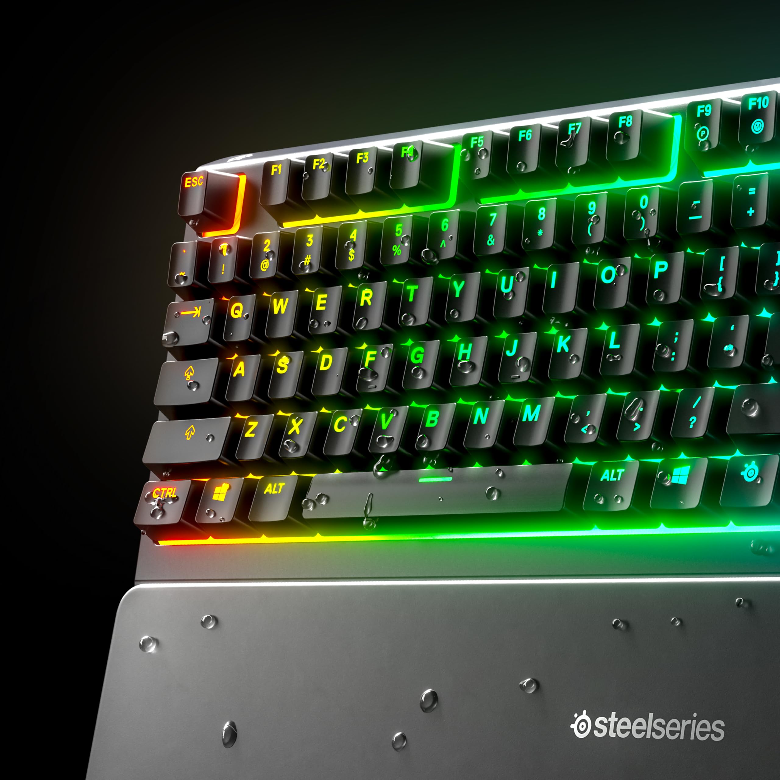 SteelSeries Apex 3 Gamingowa klawiatura RGB - 10 stref podświetlenia RGB - Ochrona przed wodą IP32 - Magnetyczna podkładka pod nadgarstki - UK QWERTY układ