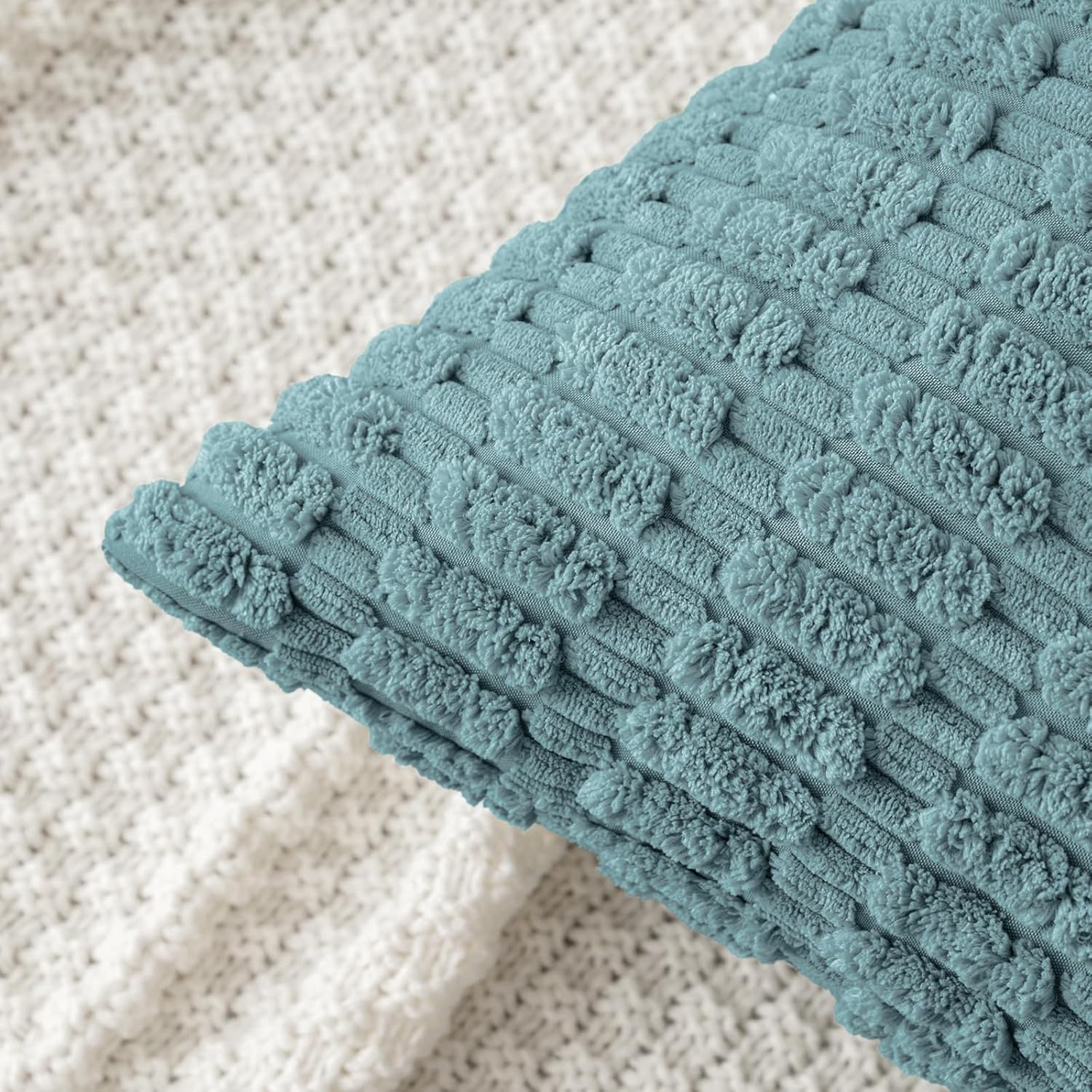MIULEE Pack of 2 Corduroy Decorative Throw Pillow Covers 18x18 Inch Soft Boho Striped Pillow Covers Modern Farmhouse Home Decor for Summer Coastal Sofa Living Room Couch Bed Coastal Blue