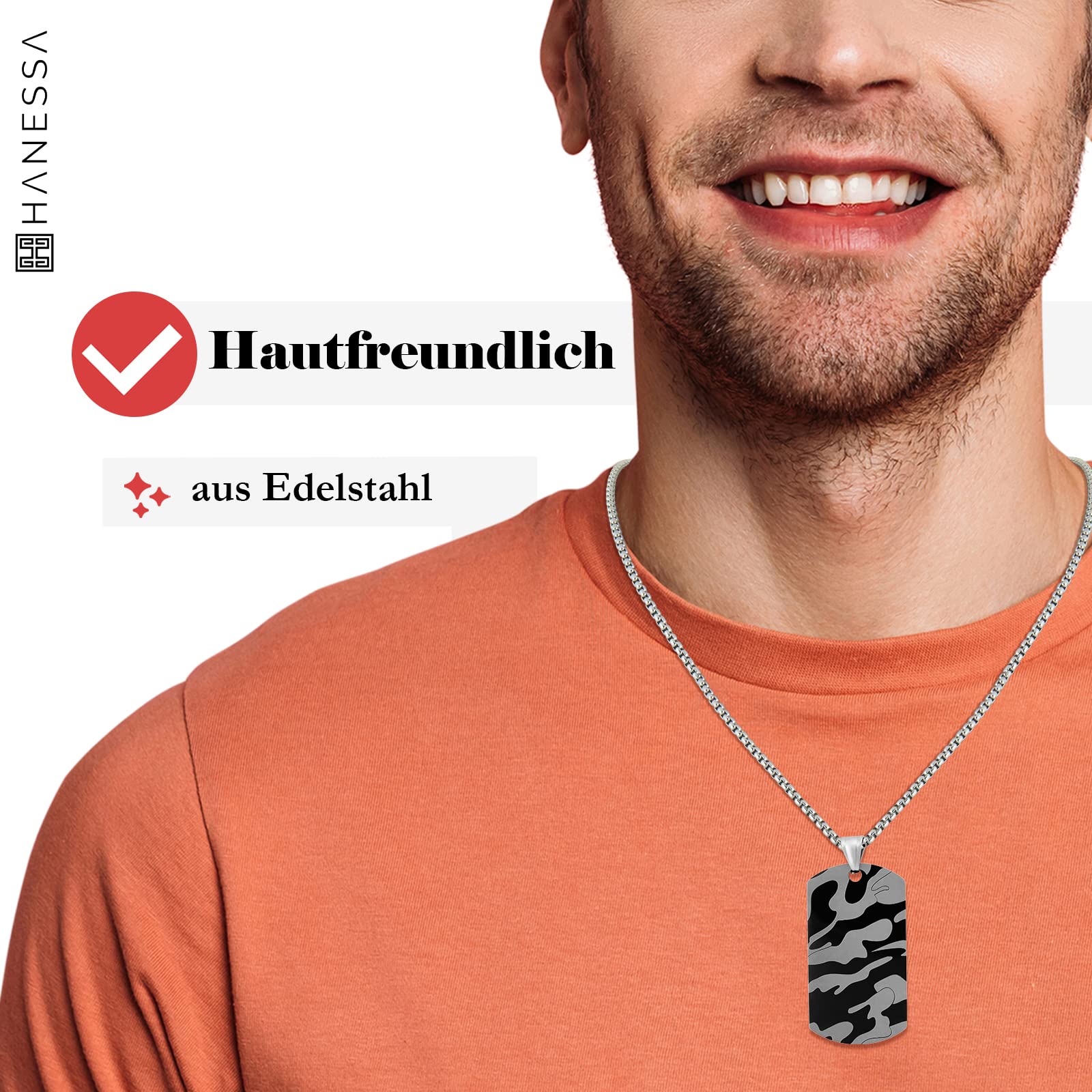 Personalisierte Kette mit Gravur Edelstahl 70 cm mit Anhänger Dog Tag Erkennungsmarke in silber schwarz - Personalisierte Halskette für Männer Frauen - Personalisierter Schmuck Damen Herren