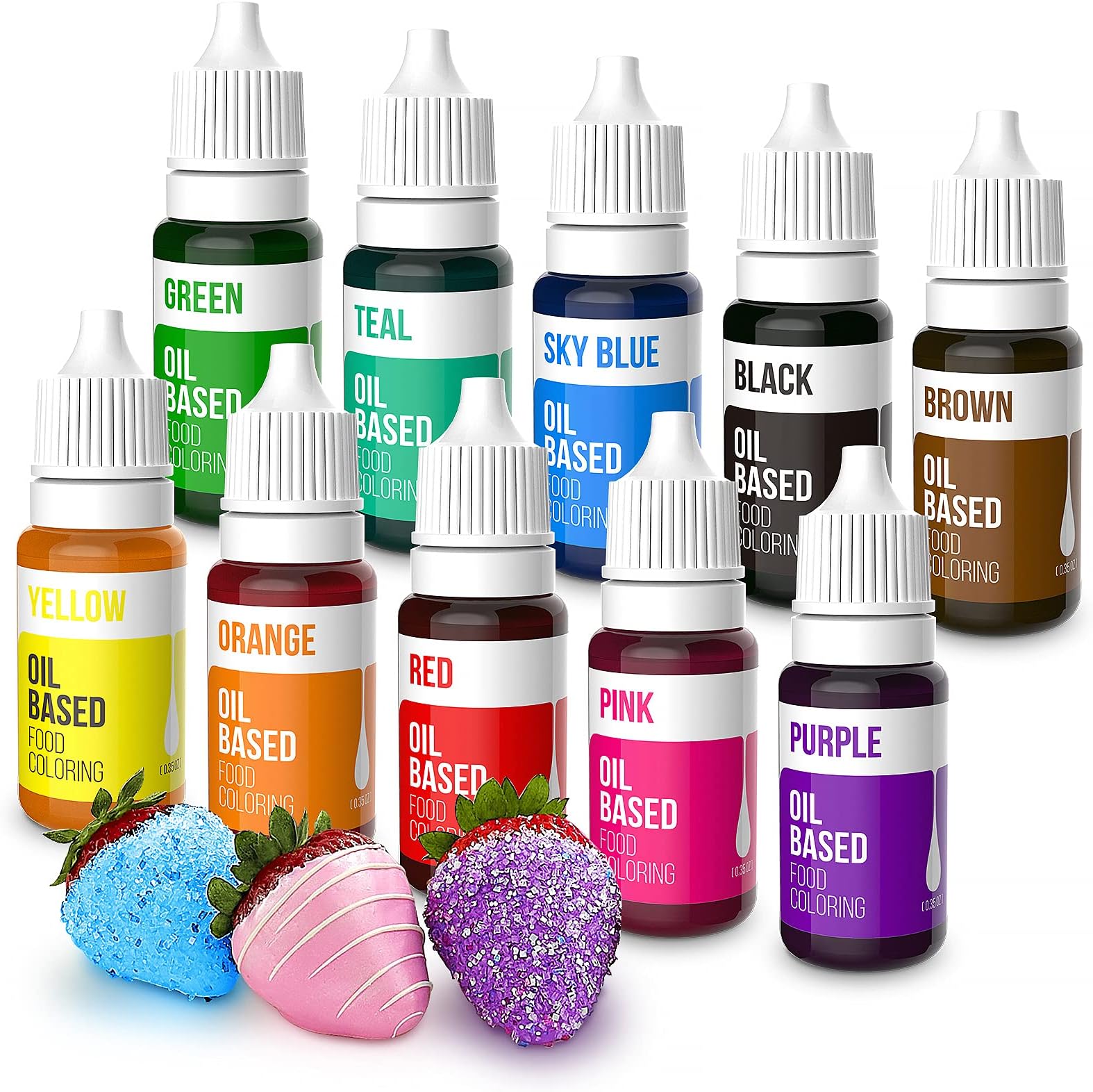 Nomeca Upgraded Oil Based Food Coloring for Chocolate, 10 Colors , for Candy Melts, Edible Food Dye for Baking Cake Decorating Cookies Icing Fondant Meringues - .35 Fl. Oz Bottles