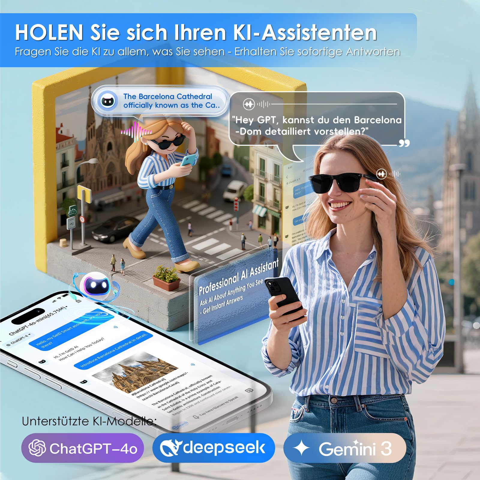 GetD Occhiali Intelligenti, Occhiali Audio Bluetooth Open-Ear con Altoparlante e Doppio Microfono, Occhiali da Sole Polarizzati TAC per Uomini e Donne, TR90 Telaio Nero (Lenti Grigio)