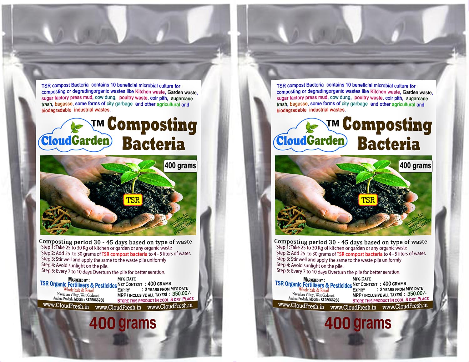 TSR Garden Store Composting Bacteria 800 grams (400 + 400 gms) Contains Both Fungi and Bacteria Convert All Kitchen Waste, Hotel and Farm Waste to high Nutritional Compost Manure for Garden Plants (B09LD5V8W2) Amazon Price History, Amazon Price Tracker