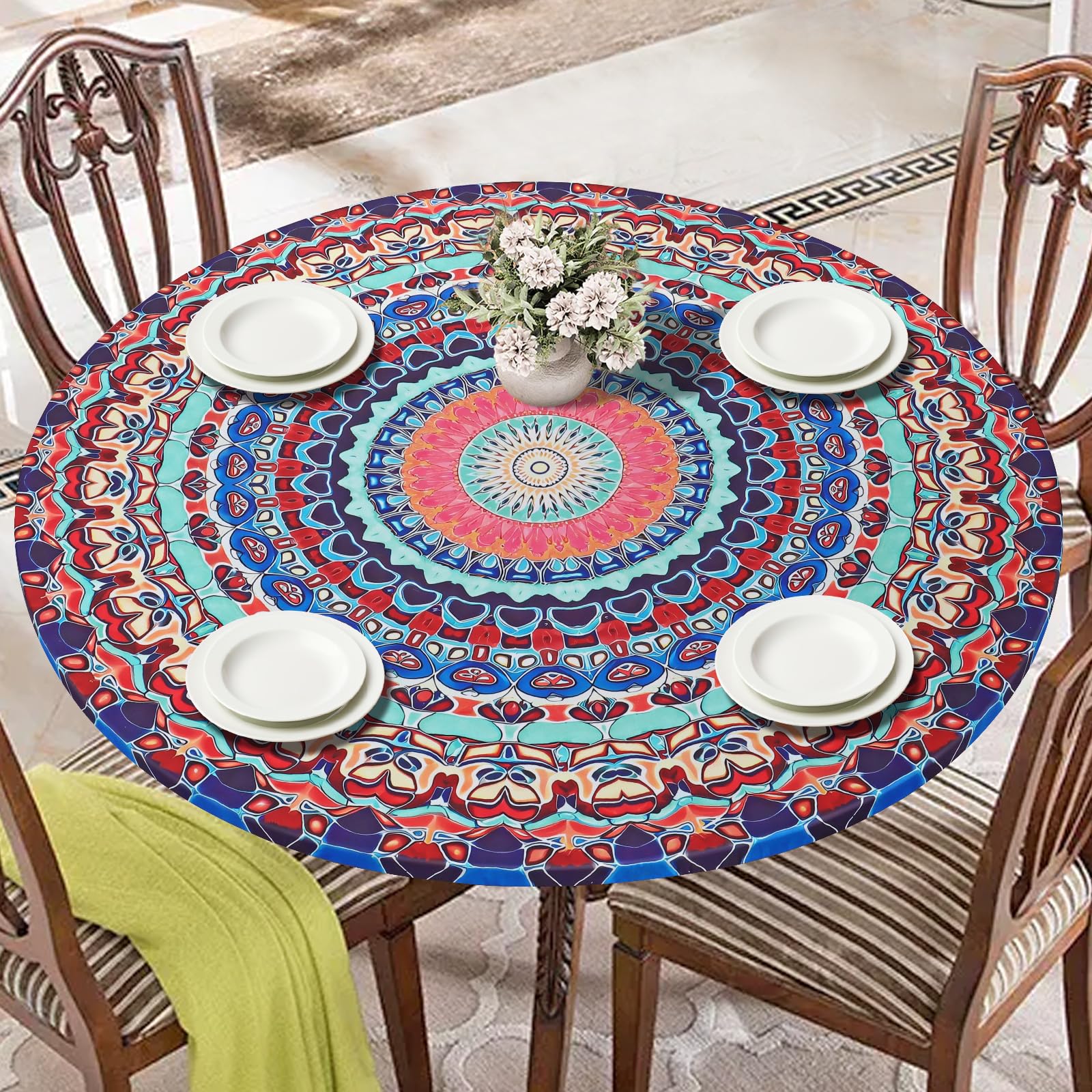 ASTNIC Elastische Tischdecke Rund 152cm Outdoor Gartentischdecke Wetterfest
