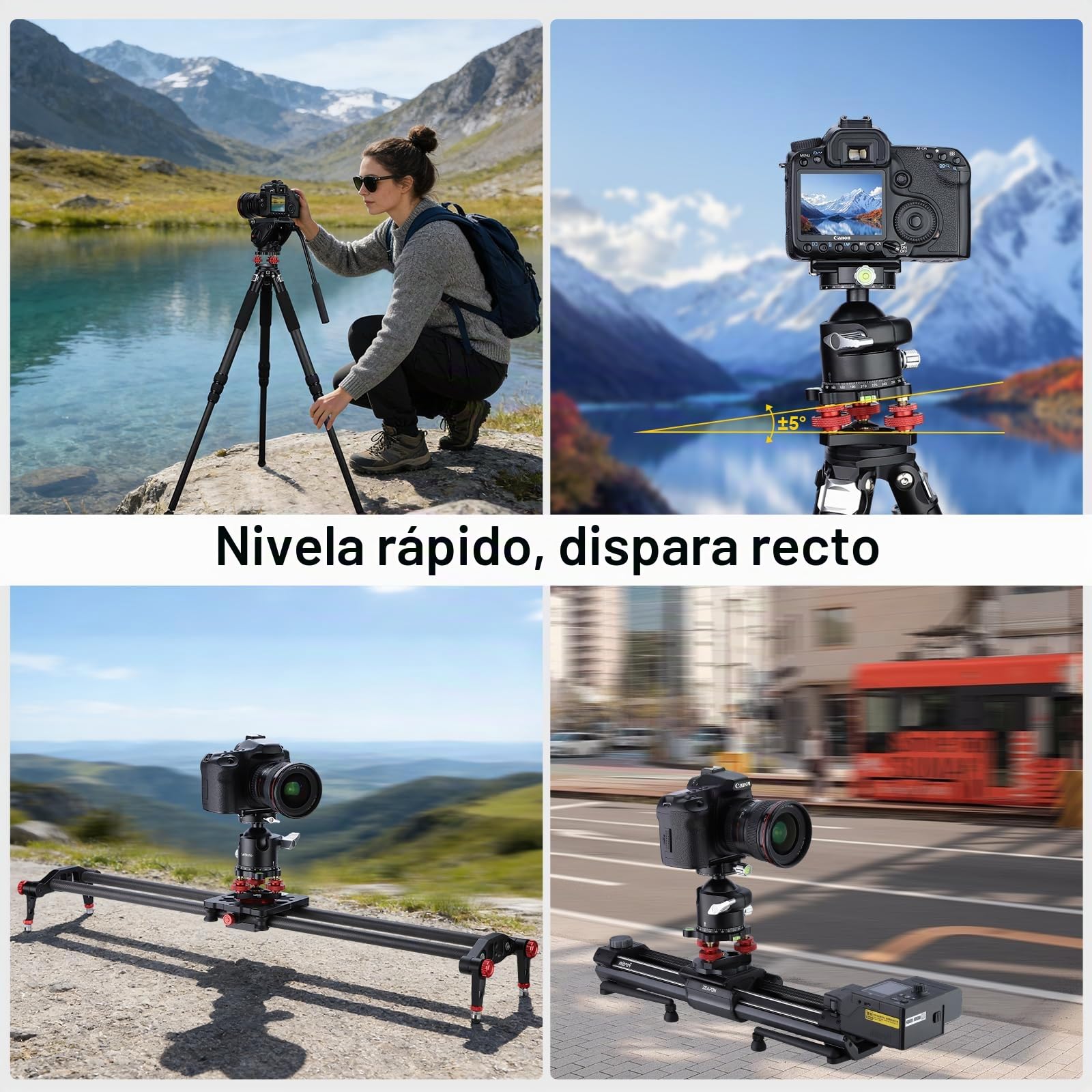 Nivelador de trípode con ajuste de precisión de +/-5 grados para cabezal panorámico, cabezal de bola, cabezal de video y trípode