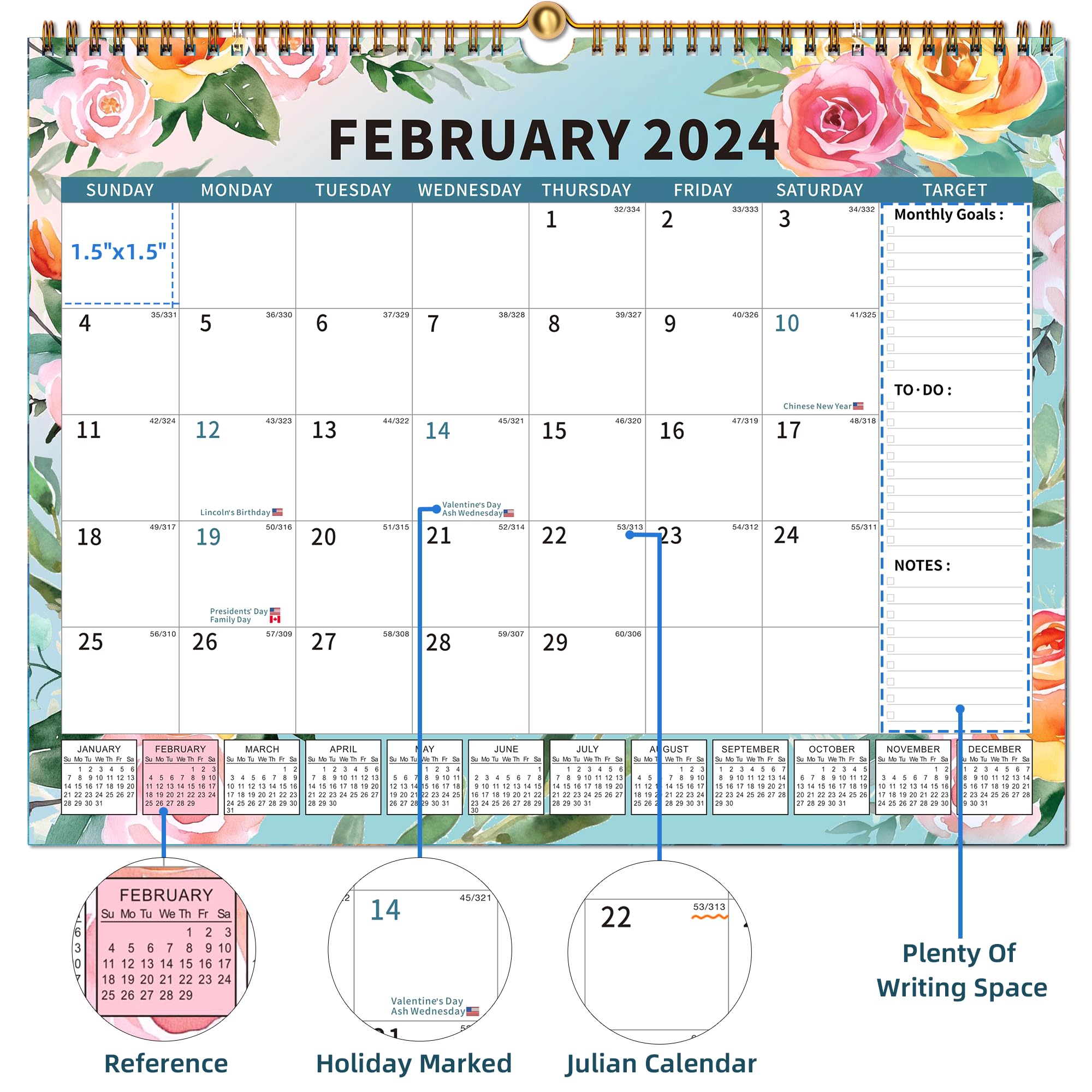 Calendar 20242025 Planner Wall Hanging Spiral Bound