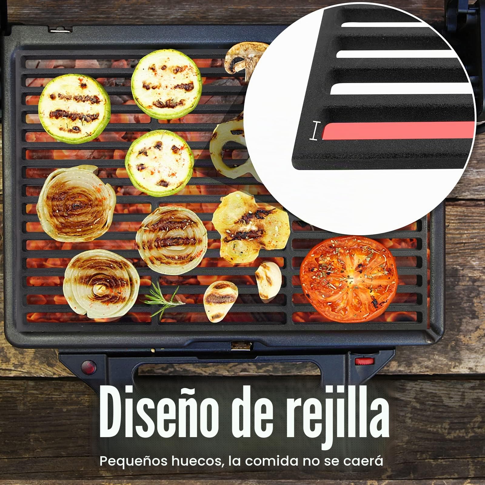 UISEBRT Grill Parrilla Hierro Fundido 60 x 40 cm Esmaltada Cuadrada Rectangular Barbacoa BBQ asado Gas leña carbón para Picnic, Viajes, Patio o Camping en el jardín