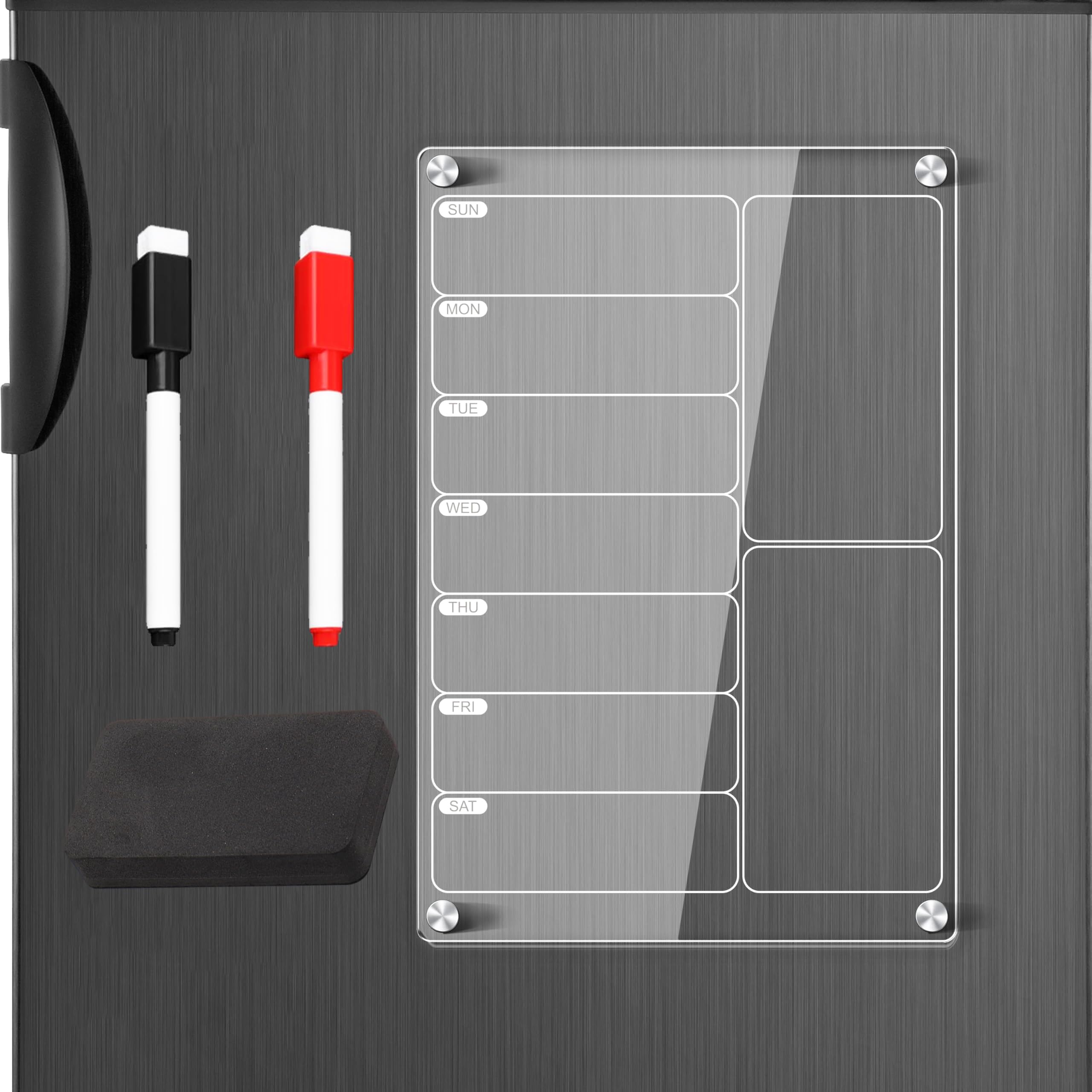 Akrylowy kalendarz na lodówkę, przezroczysta lodówka na sucho wielokrotnego użytku, 20 x 30 cm magnetyczna tablica na lodówkę tygodniowy planer rodzinny, lista posiłków