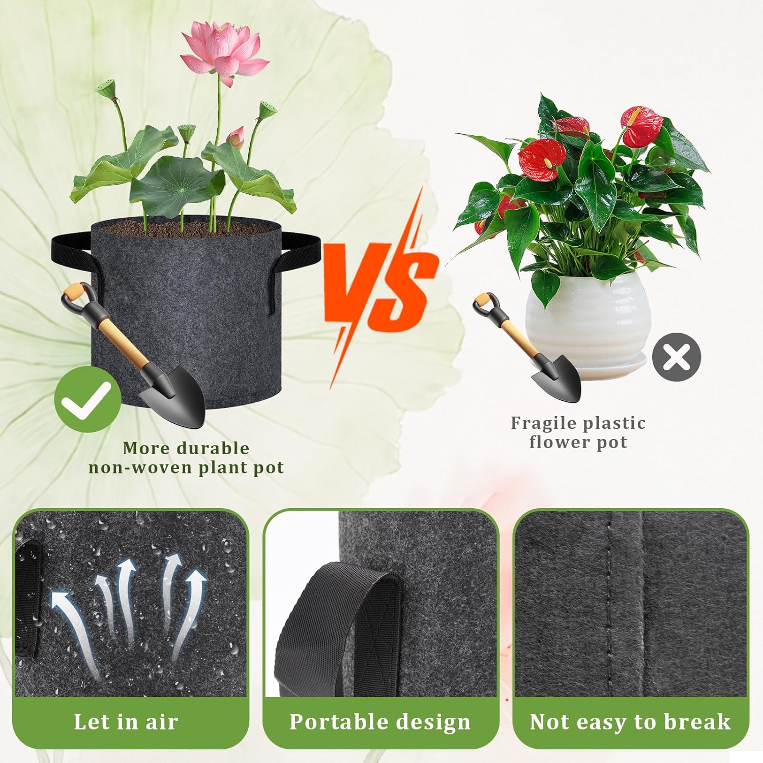 24 Pack 1 Gallon Aquatic Plant Pots, Reusable Fabric Aquatic Plant Baskets, Breathable Pond Plant Grow Bags with Handles for Water Lily, Lotus, Bog Plants, Aquatic Flowers