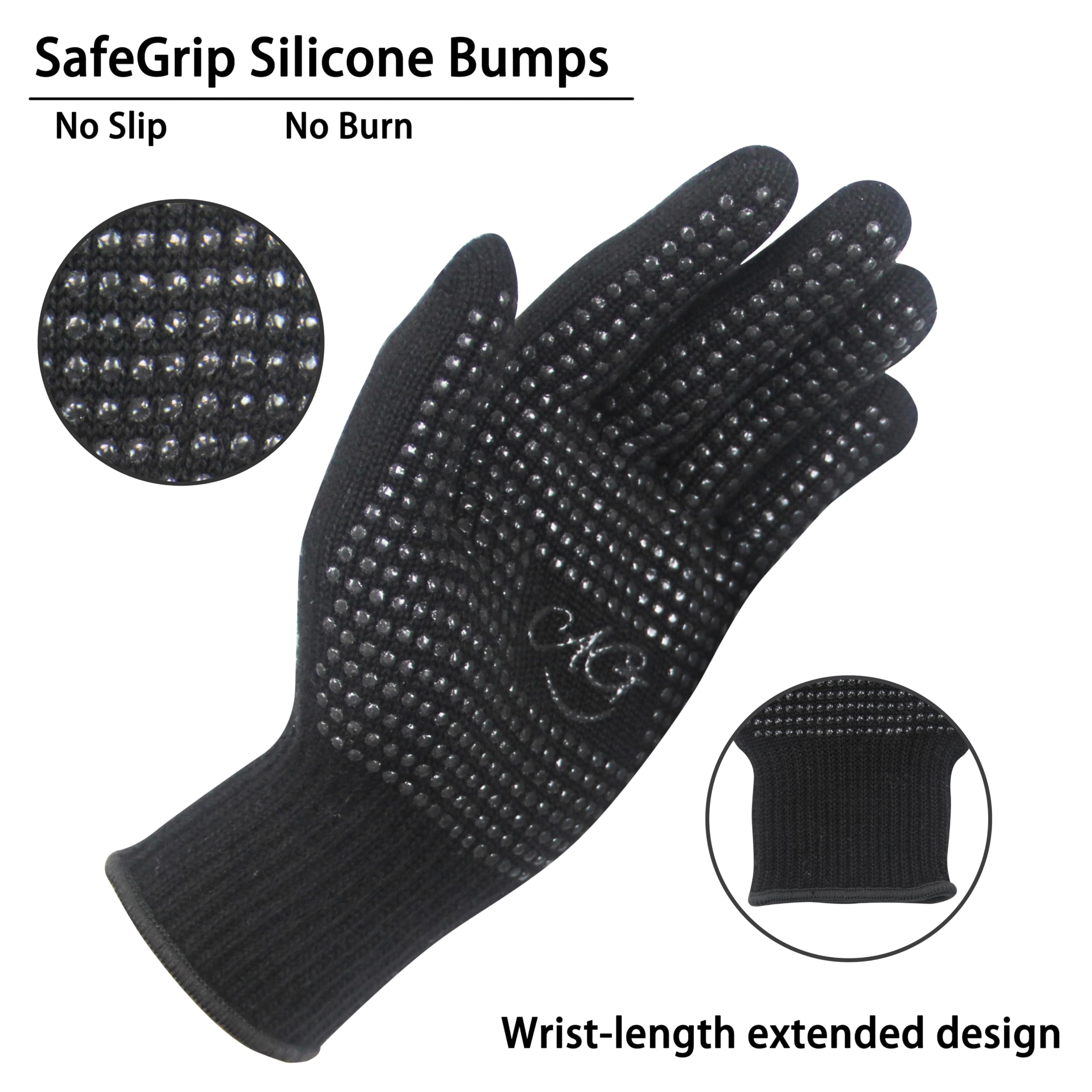ANGENIL Gants thermorésistants pour lisseur, antidérapants double face avec picots en silicone, pour coiffage, fers à boucler et lisseurs, lot de 2, noirs