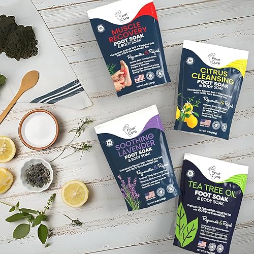 Miniatura 60 de Aceite de árbol de té para pies con sal de Epsom, para reparación de uñas de los pies, pies de atletas, suaviza los callos, alivia dolores y pies