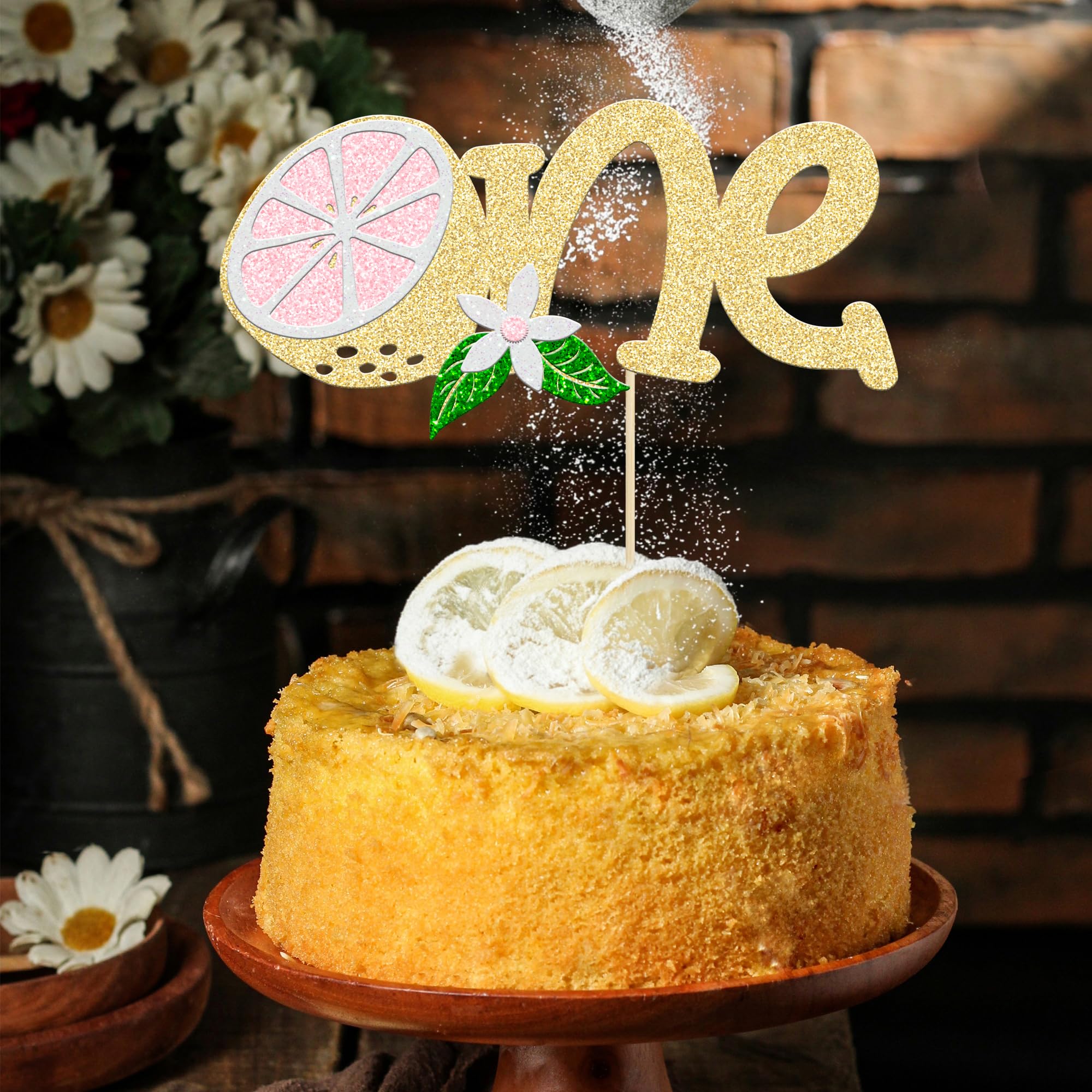 JOYMEMO Decorazioni di compleanno con piastrelle blu e limone, forniture per feste di compleanno con limone Capri Lemon Happy Birthday Banner Cake Topper, ghirlanda di limonata topper per cupcake per