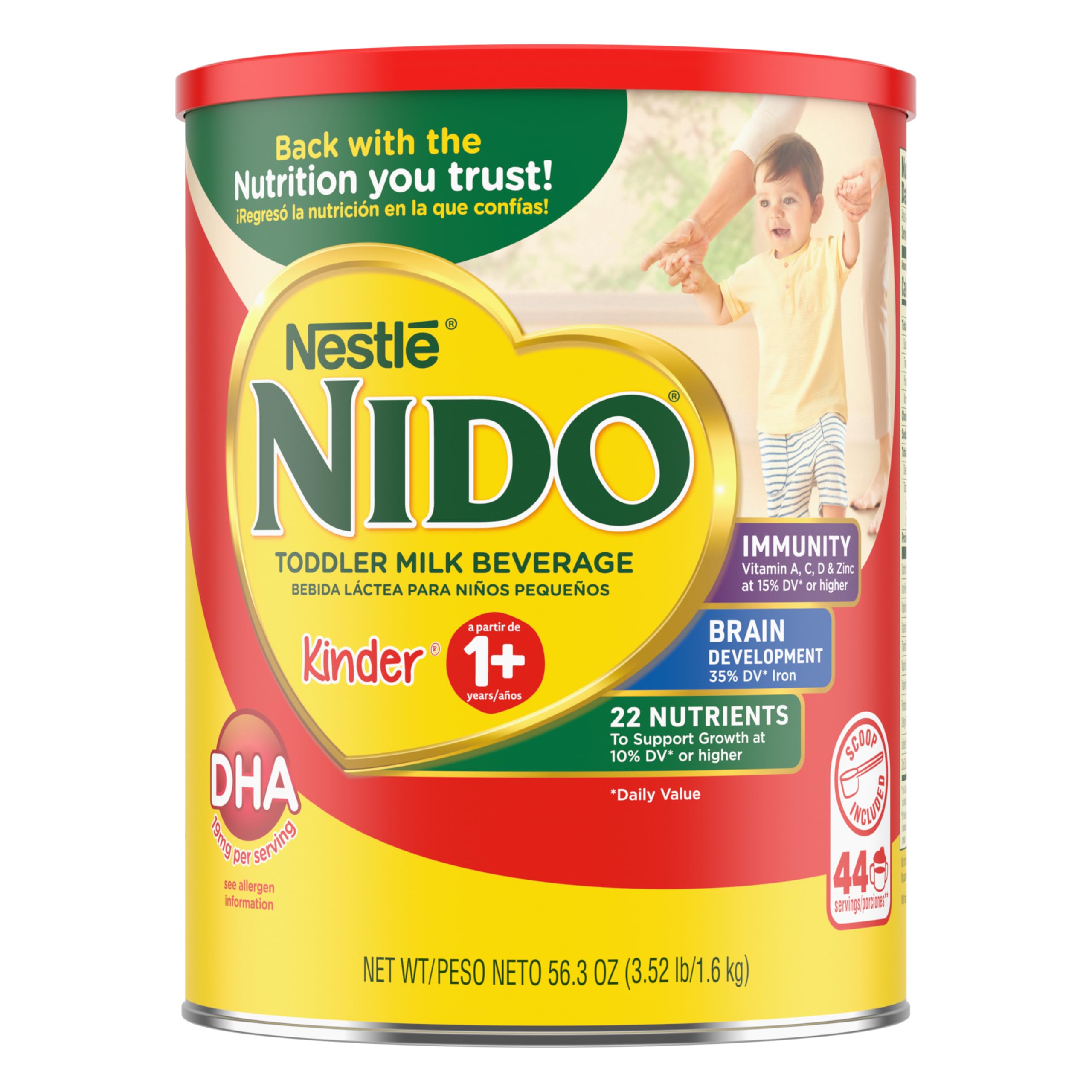 NIDO Kinder 1+ Toddler Powdered Milk – 56.3 Oz (3.52 LB)
