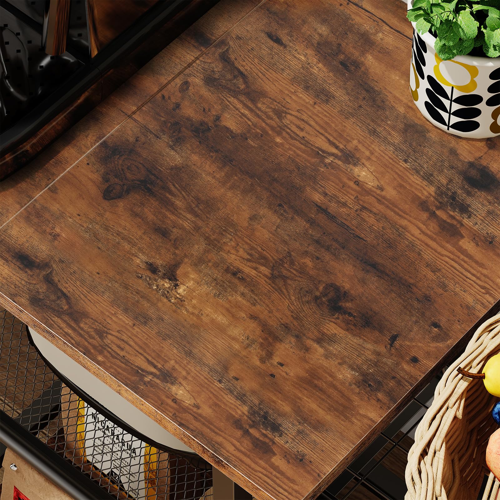 HOOBRO Estantería de Panadería, Organizador de Cocina, Estante de Microondas, Estación de Bar de Café, para Espacios Pequeños, Comedor, Marrón Rústico y Negro EBF15HB01