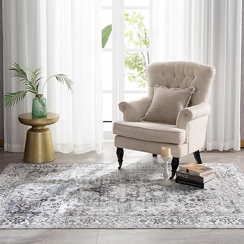 Syalife Alfombra de Área Lavable de 3 x 5 pies, Ultra Suave Antideslizante, Pelo Bajo, Resistente a las Manchas, Alfombra de Área Vintage para Sala