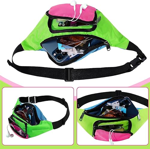 Miniatura 5 de Xuniea 6 unidades de disfraces de entrenamiento de los años 80 y 90, calentadores de piernas de neón, diadema, muñequeras, riñonera para fiestas