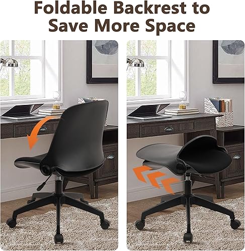 Miniatura 5 de CLATINA Silla de escritorio plegable de oficina con ruedas, silla giratoria ajustable para computadora de oficina del hogar, negro (paquete de 1)