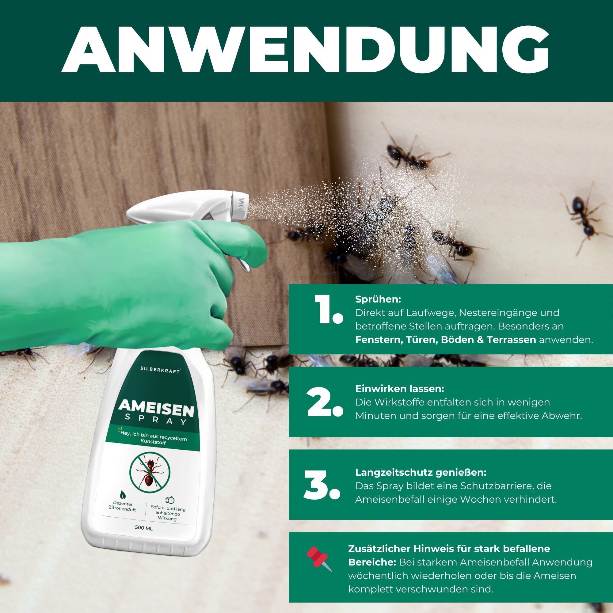 ameisen handschuh Silberkraft Aktiv Spray mit effektiver Sofortwirkung [500 ml] Size:55 cm (Riders 5'9
