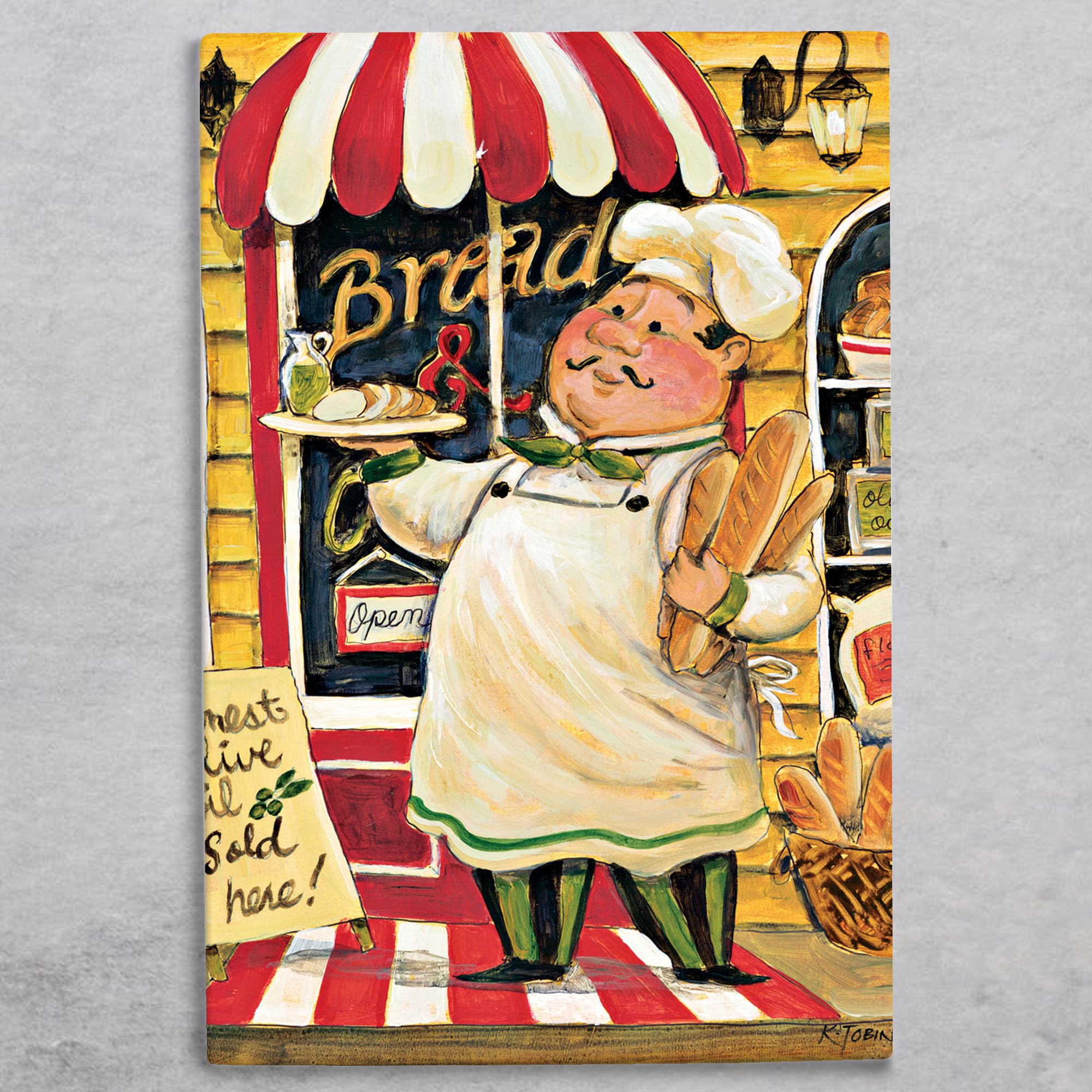 Global Designs Multilcoloured Bread Chef Ceramic Tile Picture Novelty Bakery Plaque Sign Wall Art By K Grant 30X20cm