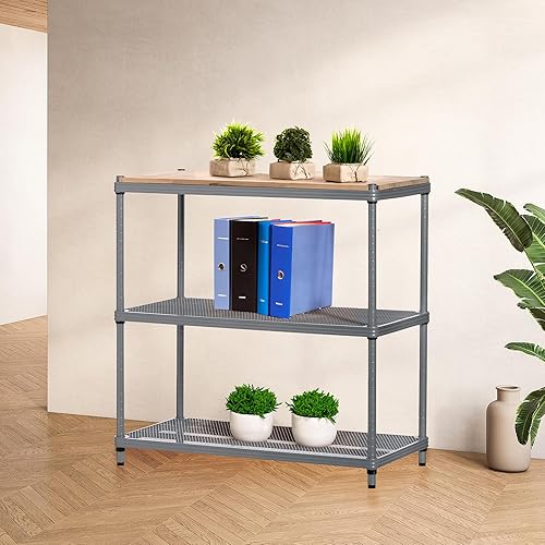 Miniatura 2 de Design Ideas MeshWorks - Estantería de metal para banco de trabajo con parte superior de madera, para almacenamiento de garaje y cocina, 35.4 x 17.7