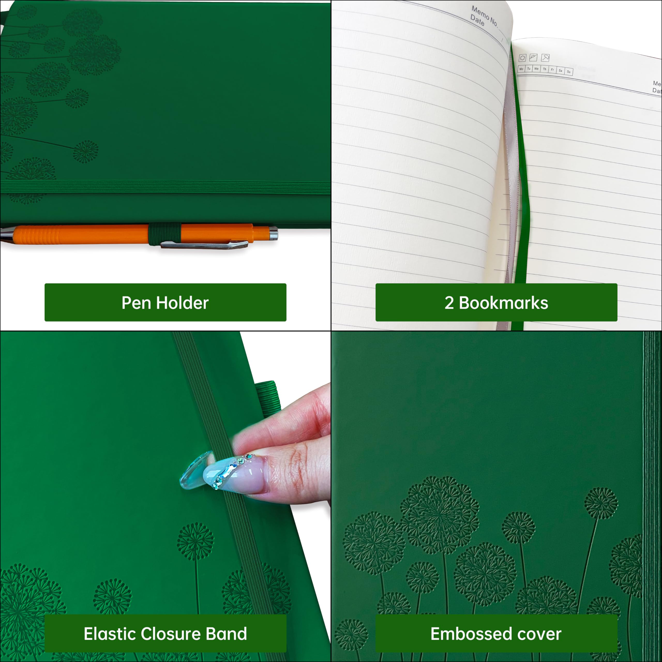 Mlife Notebook Journal for Women,A5 Hardcover Leather Journaling Notebooks for Work,200 Pages Travel Journal for Women Men with Pen Holder and Ribbon,5.78"×8.34"(Green) - Image 3