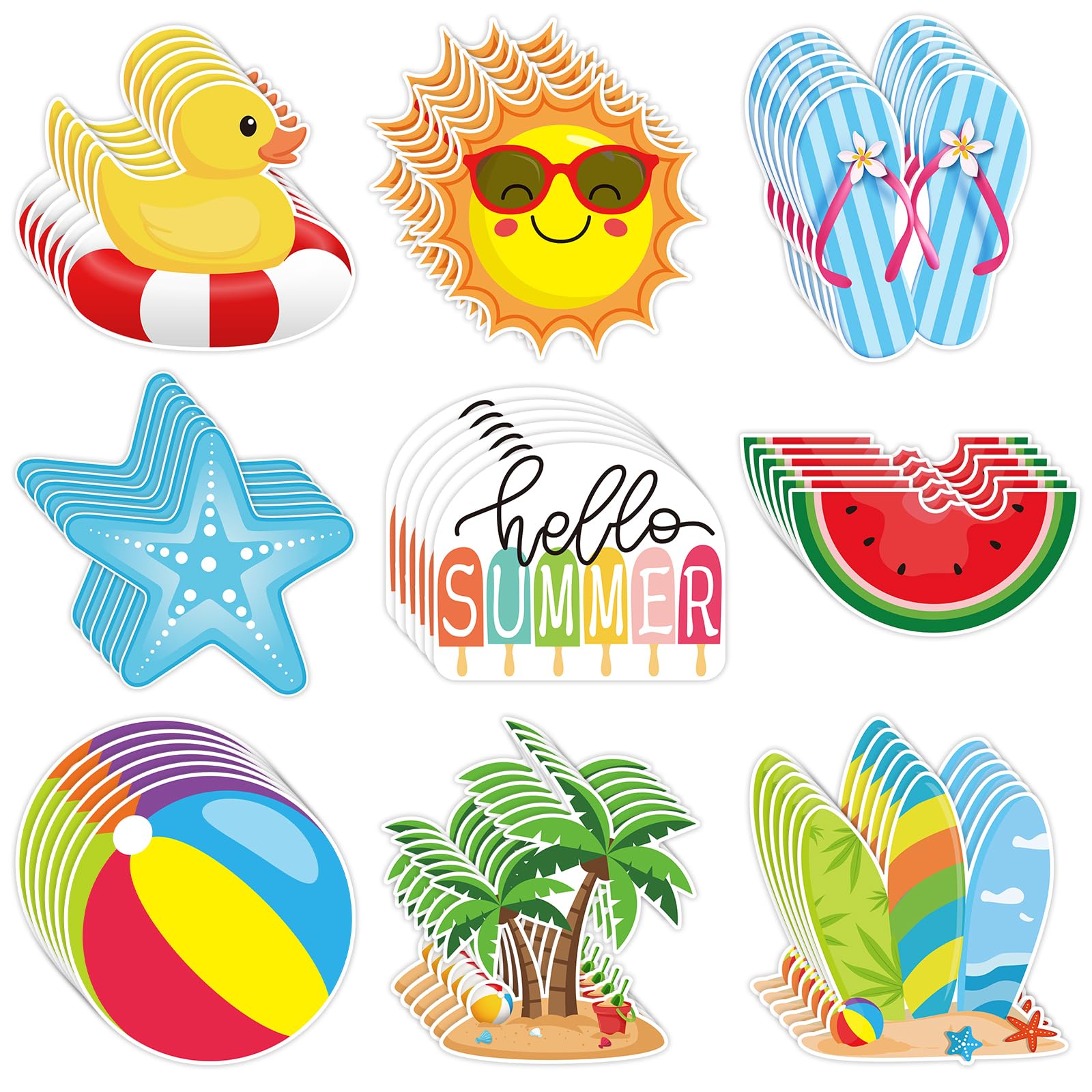 54 Pcs Hello Summer Cutouts Double Printed Paper Beach Decor for Summer Bulletin Board Classroom Decorations (Beach.54)