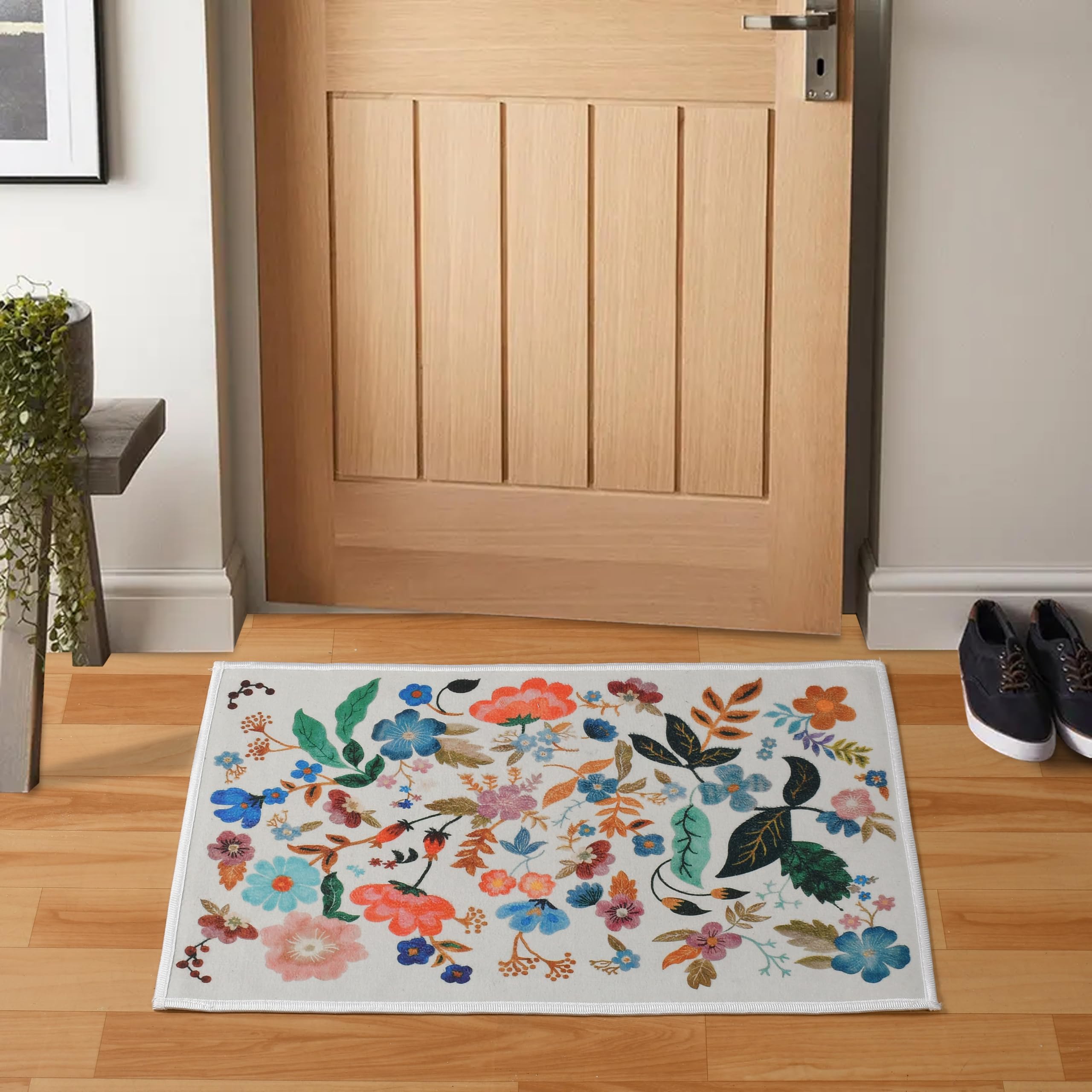 Decorative Polyester Rug for Living Room Bedroom & Hall – Soft Anti Slip Floor Carpet for Home Décor Modern Stylish Area Rug for Sofa Bedside Office (Rainbow Floral) (18x28 inch)-image-0