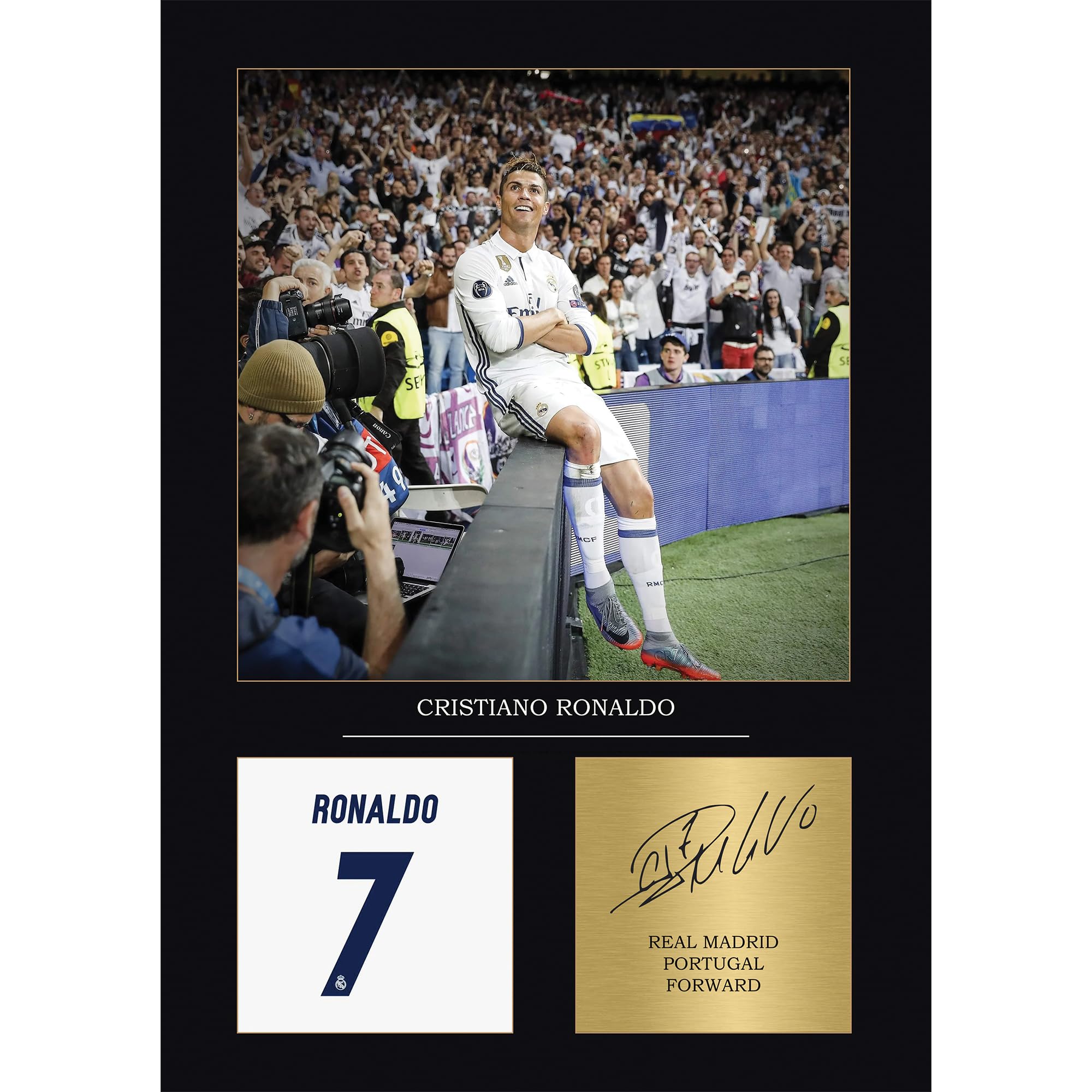Cristiano Ronaldo - Stampa fotografica con cornice, formato A4, con cornice, regalo del Real Madrid riprodotto digitalmente, regalo per ragazzi CR7 (incorniciato)