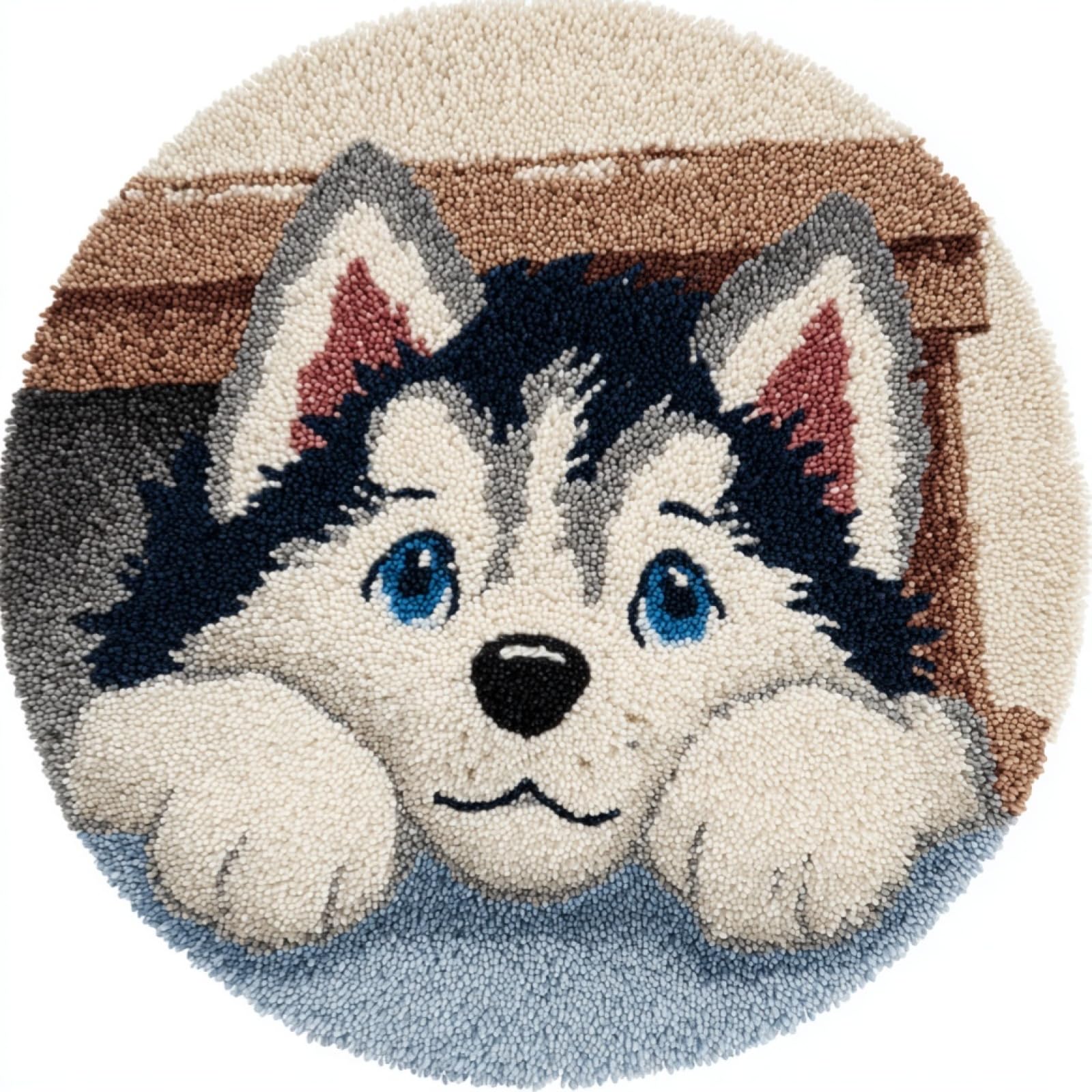 WallustrioaW Latch Hook Rug Kits for Adults Kids,Cartoon Husky Puppy,Latch Hook Cushion Kits,DIY Yarn Cushion Crochet for Home Decoration,50x50cm