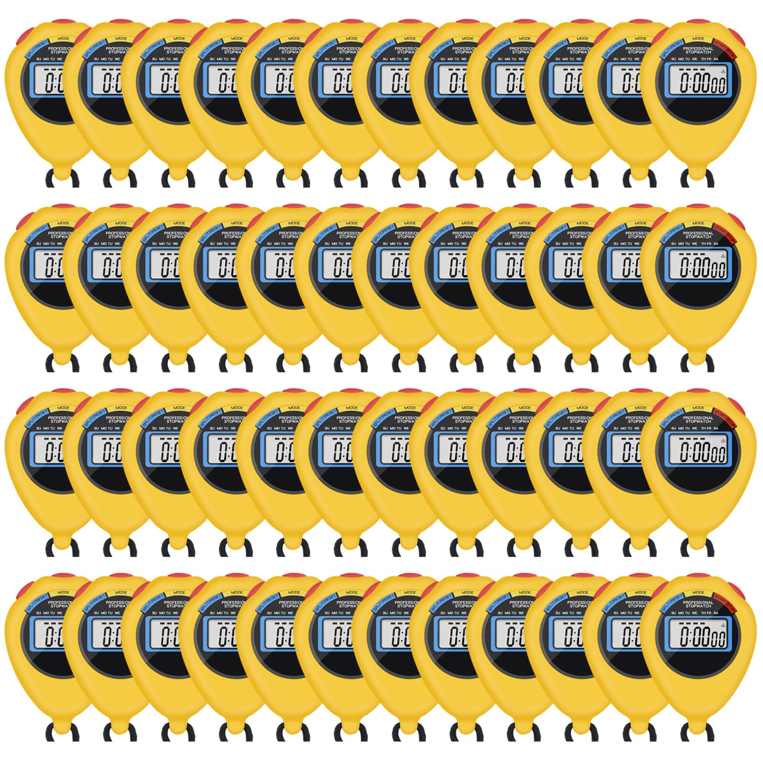 Confezione da 48 cronometro elettronico digitale digitale multifunzione, display grande con data e funzione di allarme, adatto per allenatori sportivi, allenatori e arbitri (giallo)