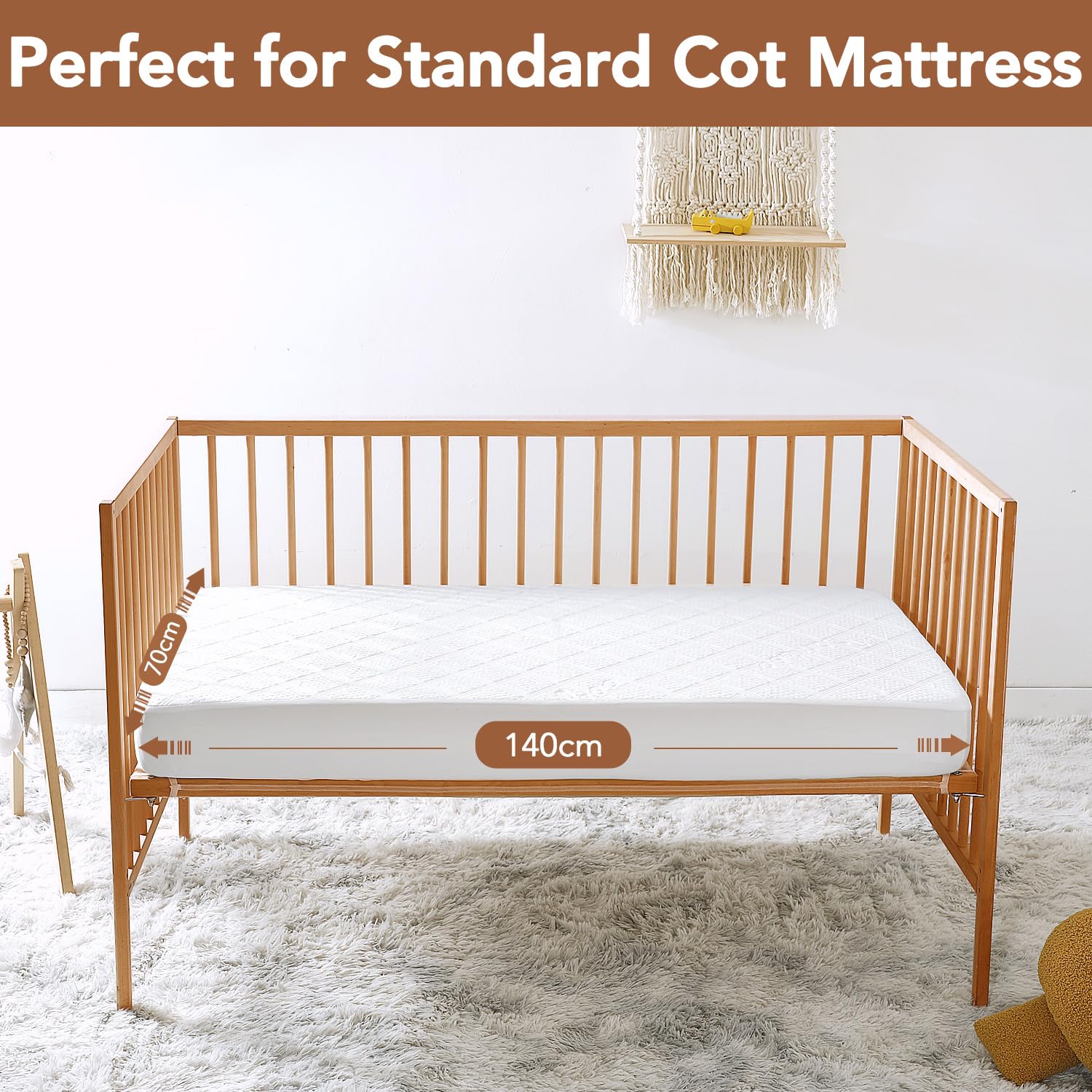 Waterproof Cot Bed Mattress Protector 70 x 140 cm, Soft & Noiseless Fitted Mattress Cover with Bamboo Viscose Fabric - Image 4
