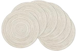 Shacos Round Linen Placemats - Set of 6 Washable Circle Braided Table Mats