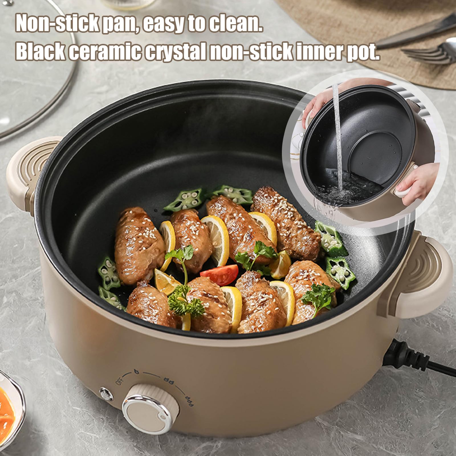 Hot Pot Électrique 4,6 L 1000W Portable Marmite Électrique Multifonctionnel 3 Niveaux