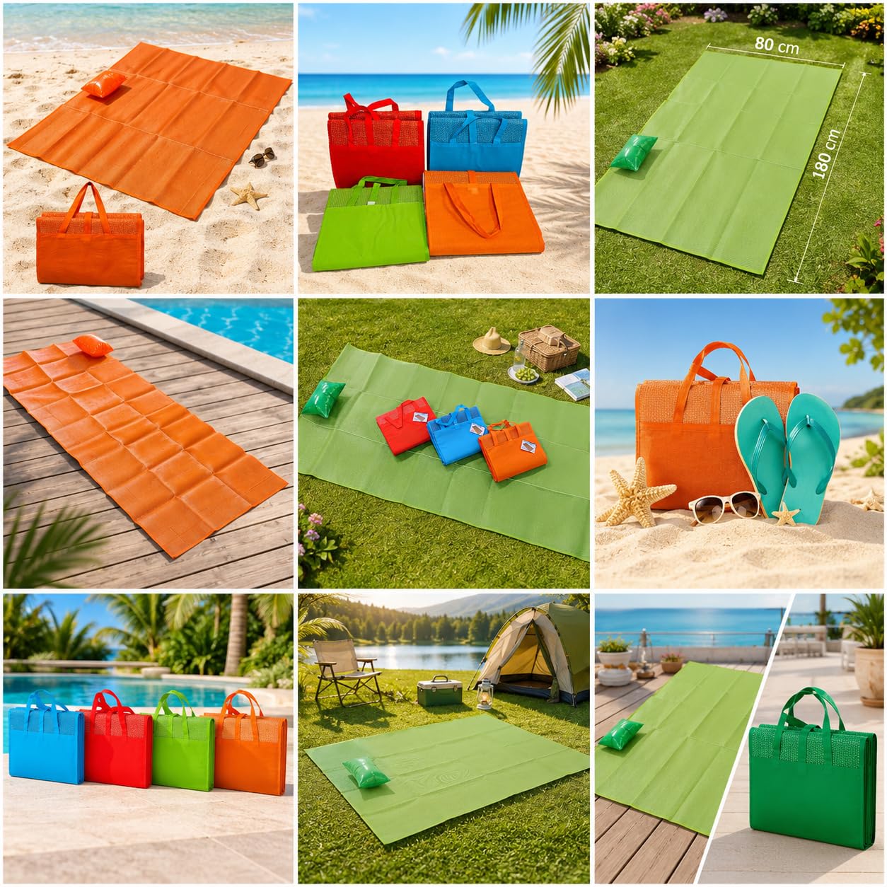 Stuoia Spiaggia Gonfiabile Pieghevole 180x80 cm con Cuscino e Manici