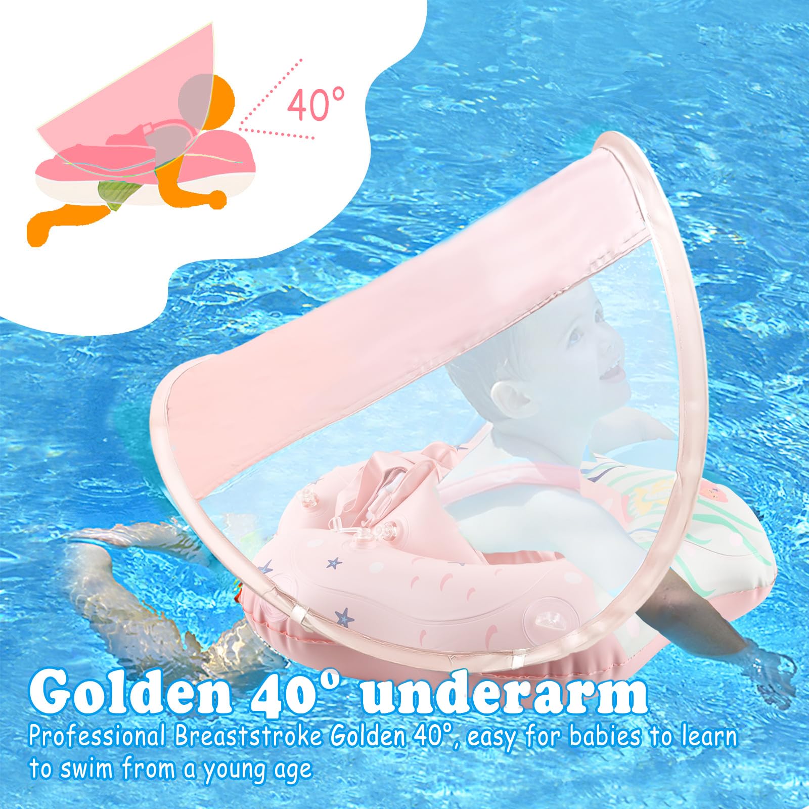 ACTOYS Salvagente Bambini Neonato, Salvagente Neonato con Parasole, Salvagente Neonato, Salvagente Gonfiabile per Bambini, Salvagente Neonato in Piscina, Vasca da Bagno