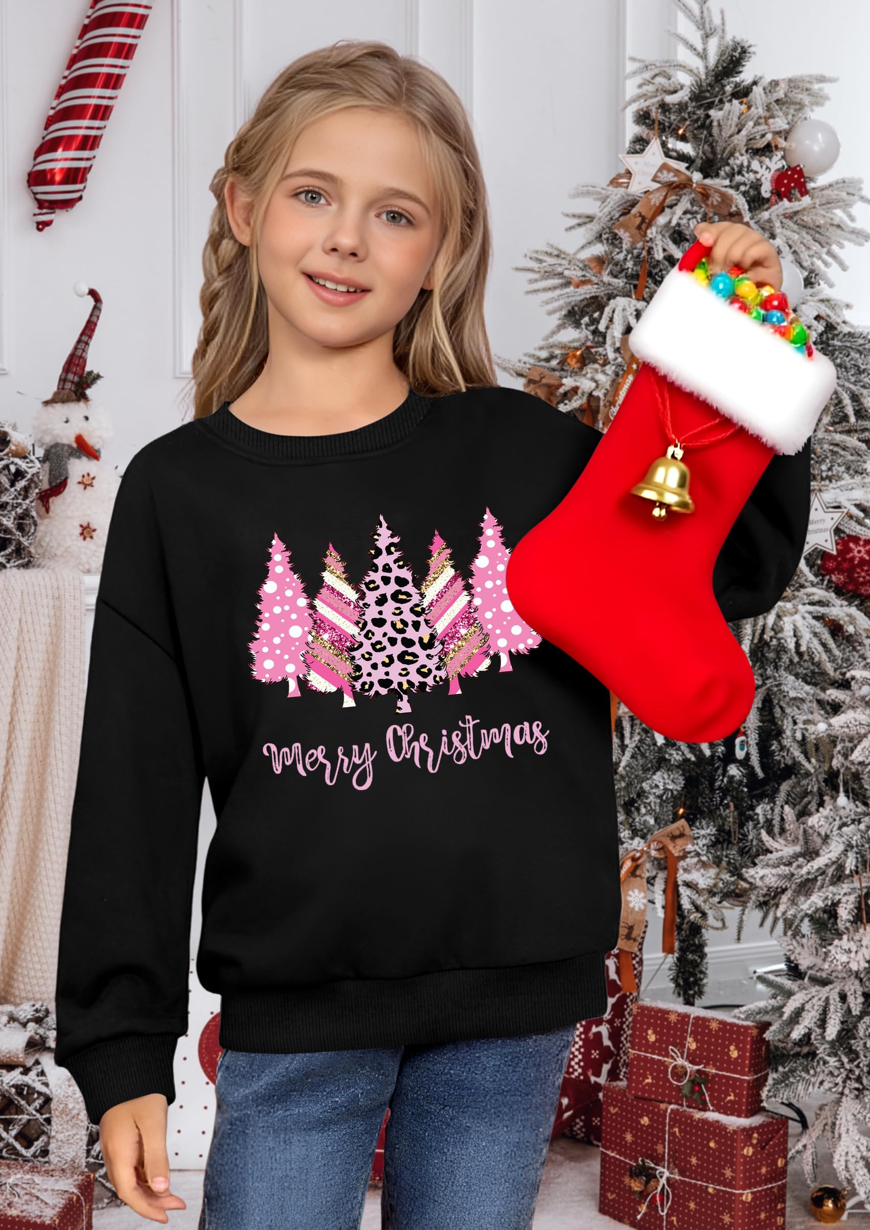 tiorhooe Weihnachtspullover Kinder Weihnachtsbaum Sweatshirt Xmas Pullover Langarmshirt 3-9 Jahre