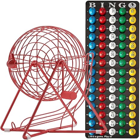 MR CHIPS 11" (Inch) Tall Professional Bingo Set with Steel Cage, Everlasting 7/8” Balls, Master Board for Balls