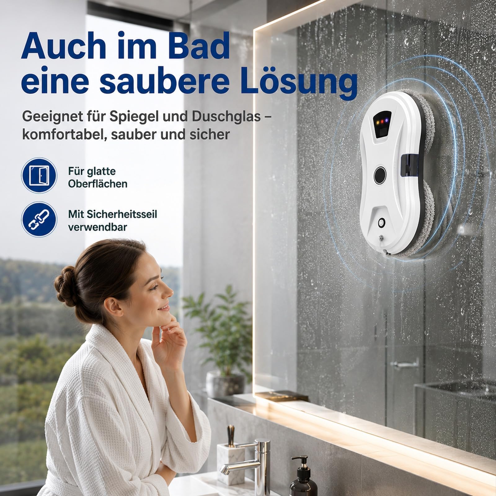 Osmo RoboClean Fensterputzroboter, Automatischer Fensterreiniger mit Starker Saugkraft, Automatischer Wassersprühfunktion, Intelligente Navigation, Kantenerkennung, Fernbedienung & 3 Reinigungsmodi