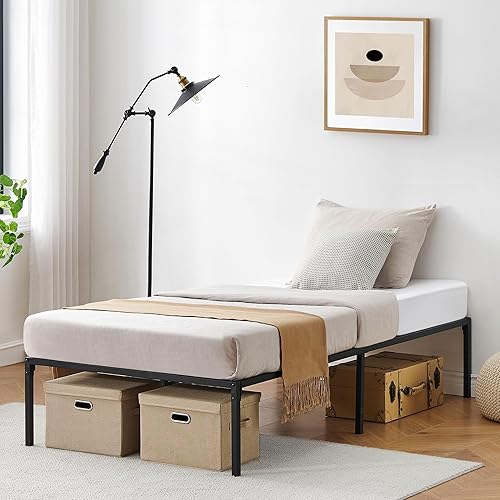 Miniatura 3 de GAOMON Marco de cama individual de 14 pulgadas, plataforma de metal resistente, no necesita somier, base de colchón, fácil de montar, color negro