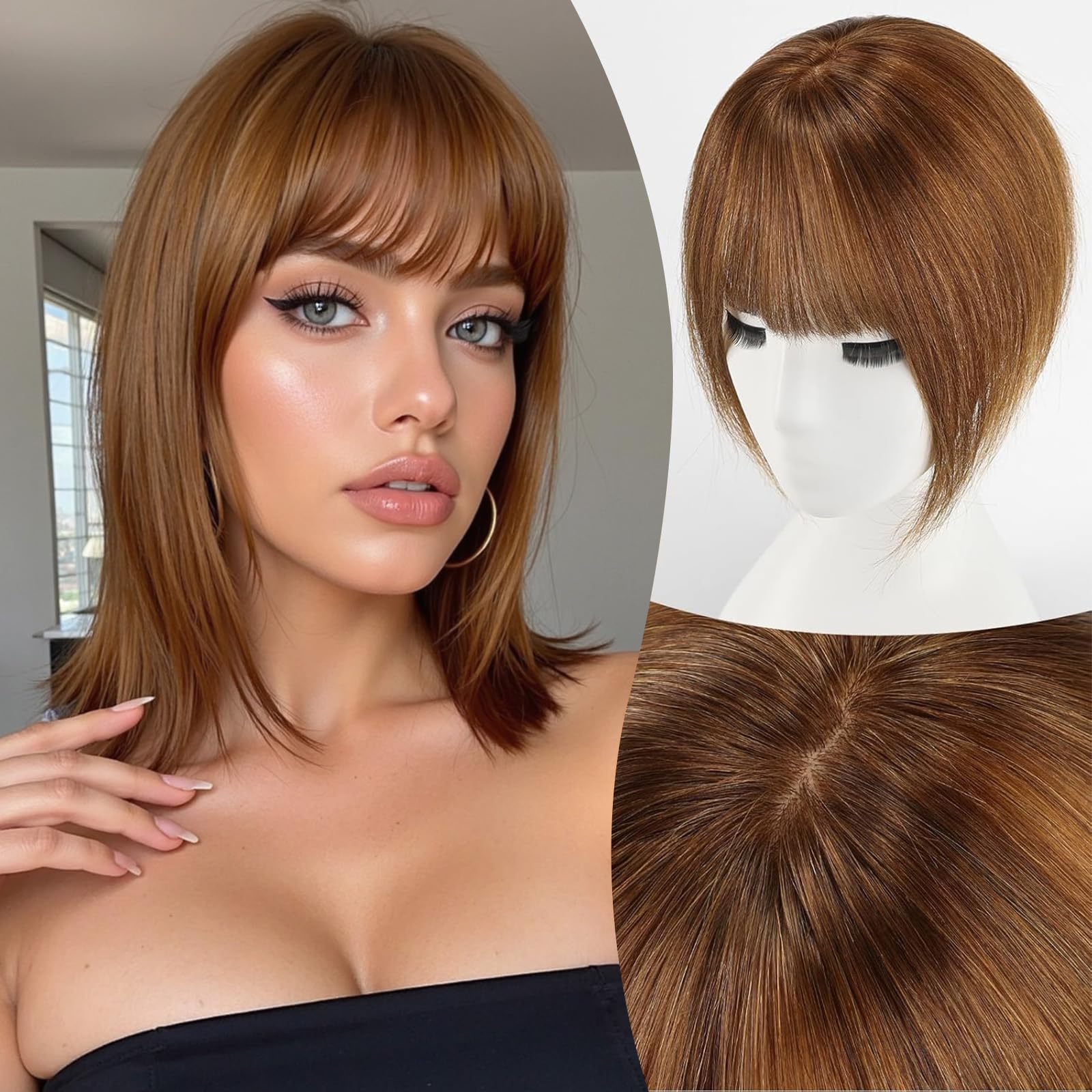 EMMOR 10 Inch Clip in Bangs, 100% Human Hair Bangs Hair Clip with 3 Secure Clips, 360°Cover Top HairPieces with Wispy Fringes for Women enhancing