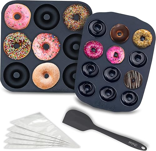 Chefast Kit combinado de sartenes de donas de silicona moldes antiadherentes grandes y mini moldes para hornear, espátula y 5 bolsas de pastelería - disponible en Yaxa Colombia