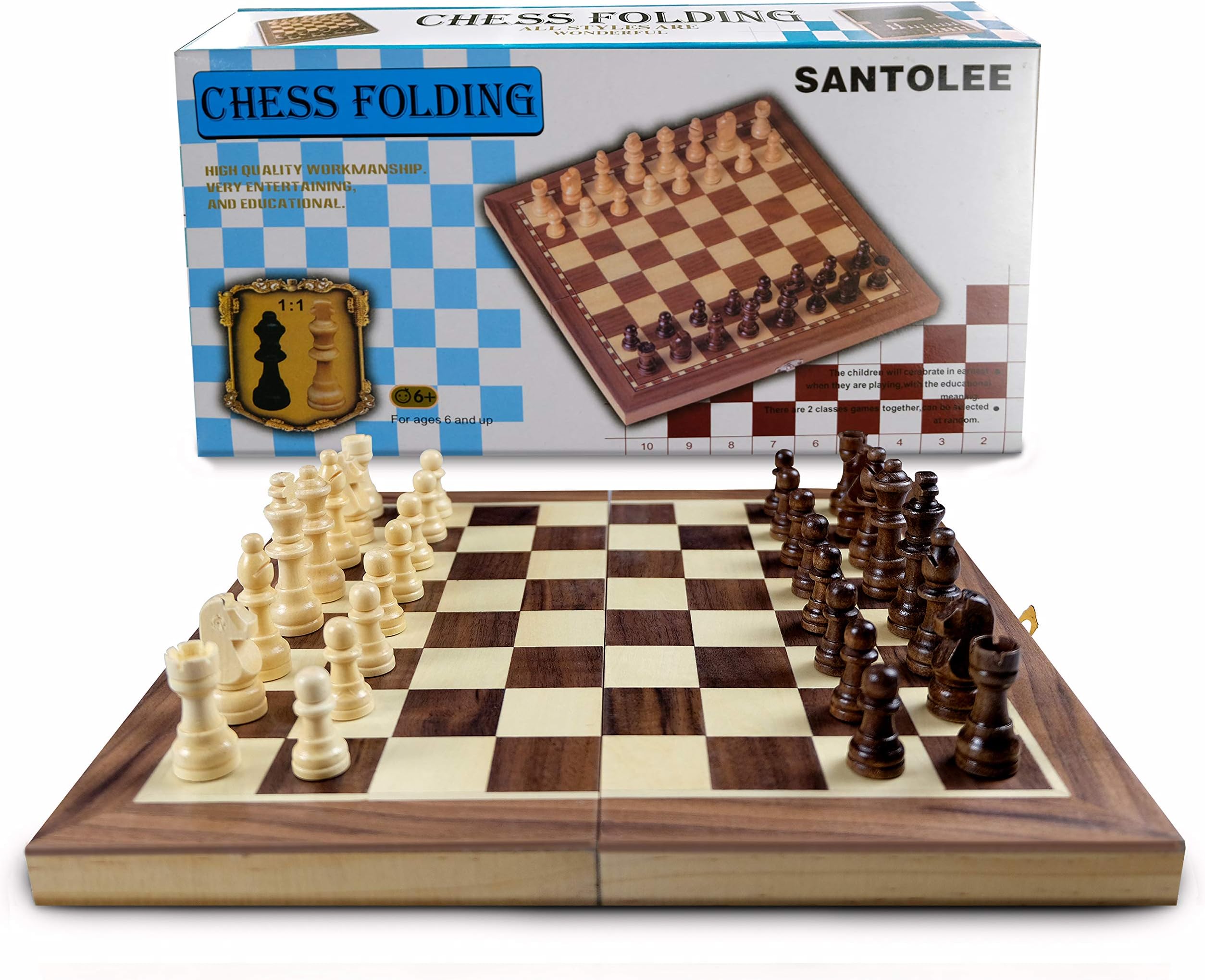 KTYY Magnetic Chess Set, Travel Chess Game Board Set, Magnetic Wooden Travel Chess Set with Folding Chess Board Educational Toys for Kids and Adults