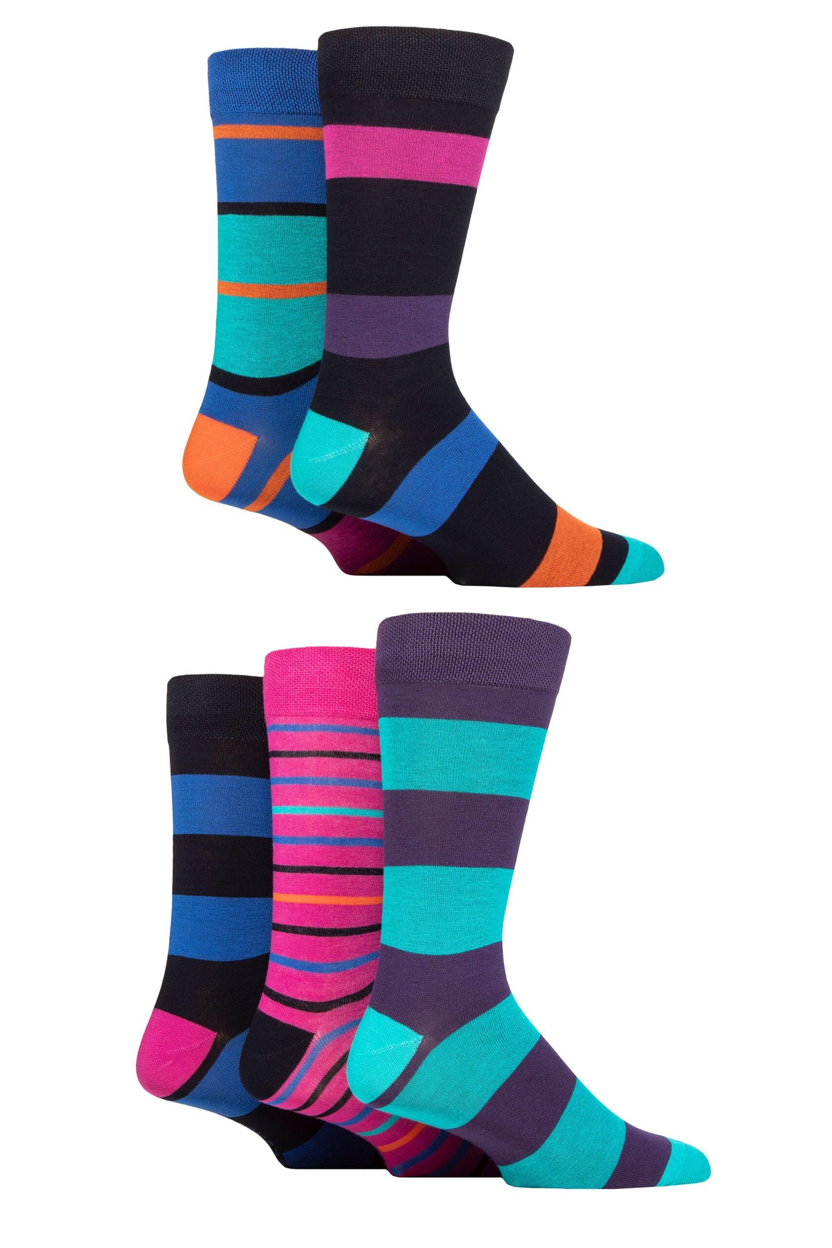 Sockshop Men's Striped Peacock Patterned Bright Colourful Natural Bamboo Socks Various Designs For Everyday Wear Size 7-11 Pack Of 5 (7-11, )