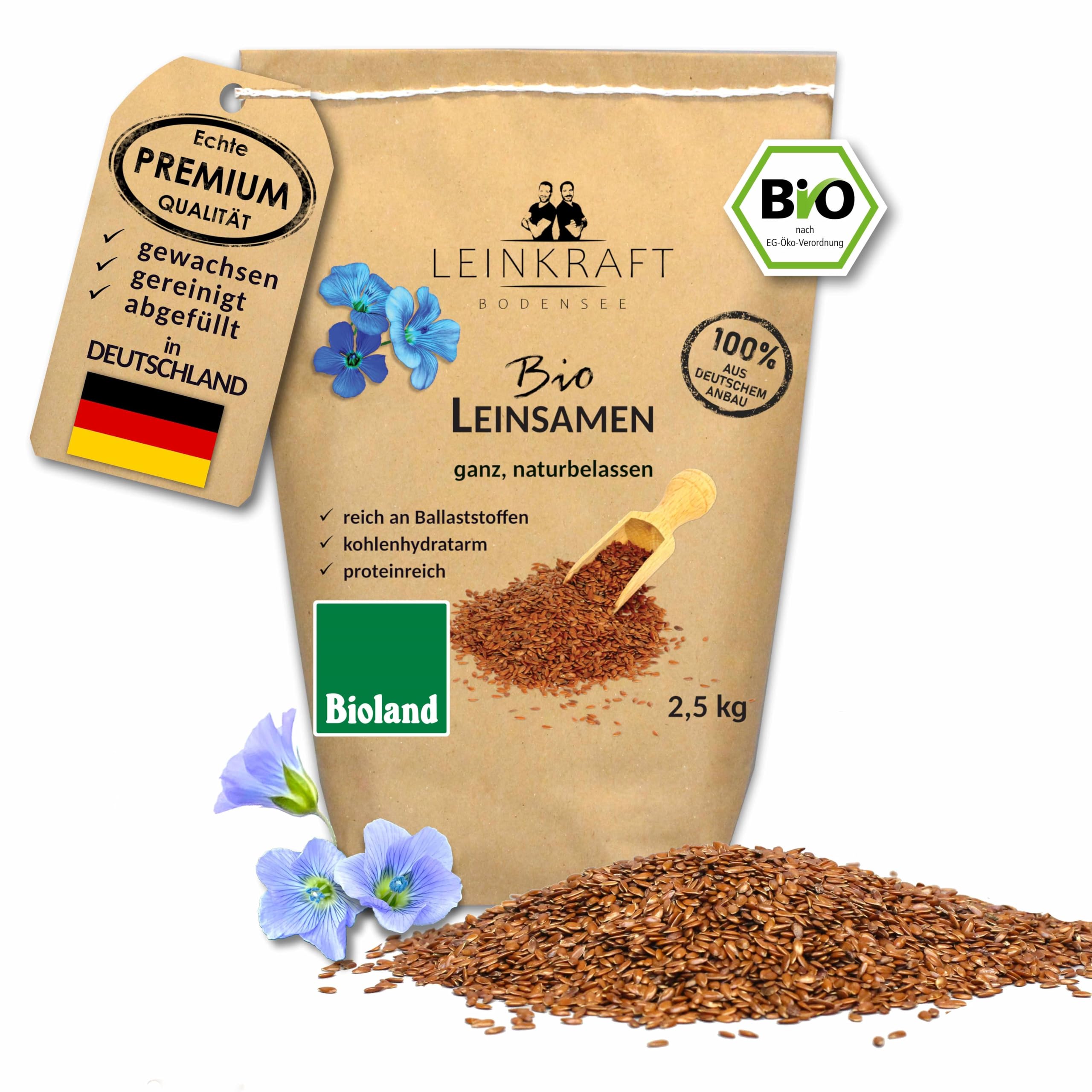 Deutsche Bio-Leinsamen 2.5 Kg braun ganz 100% Bioland naturbelassen Bäckerqualität