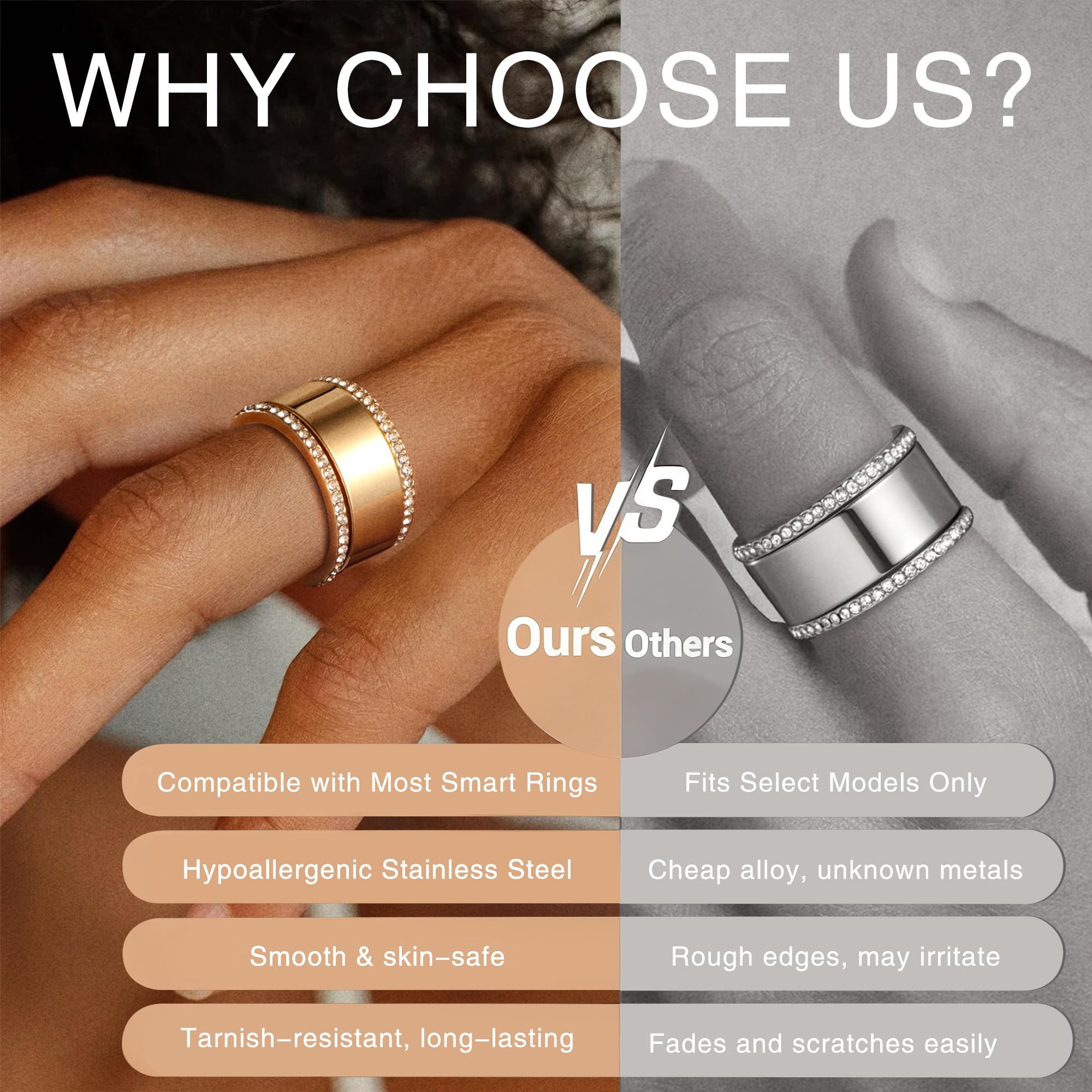 Stackable Rings for Women - 14K Gold Plated Cubic Zirconia Simulated Diamond Oura Stack Rings for Women Size 6-10