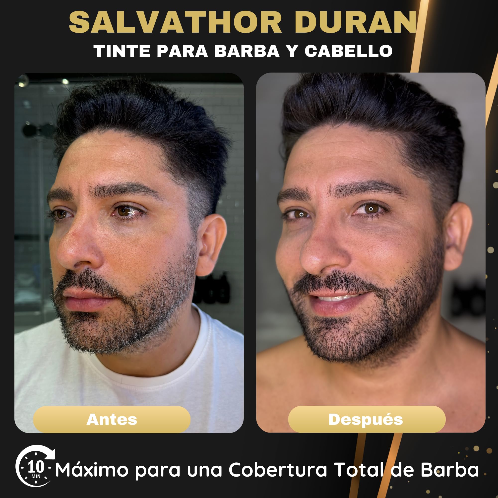 Tinte Barba Hombre - Tinte Barba - Champu Anticanas Hombre - 20 Aplicaciones - Con Protector de Barba - Salvathor Duran - 250 ml.