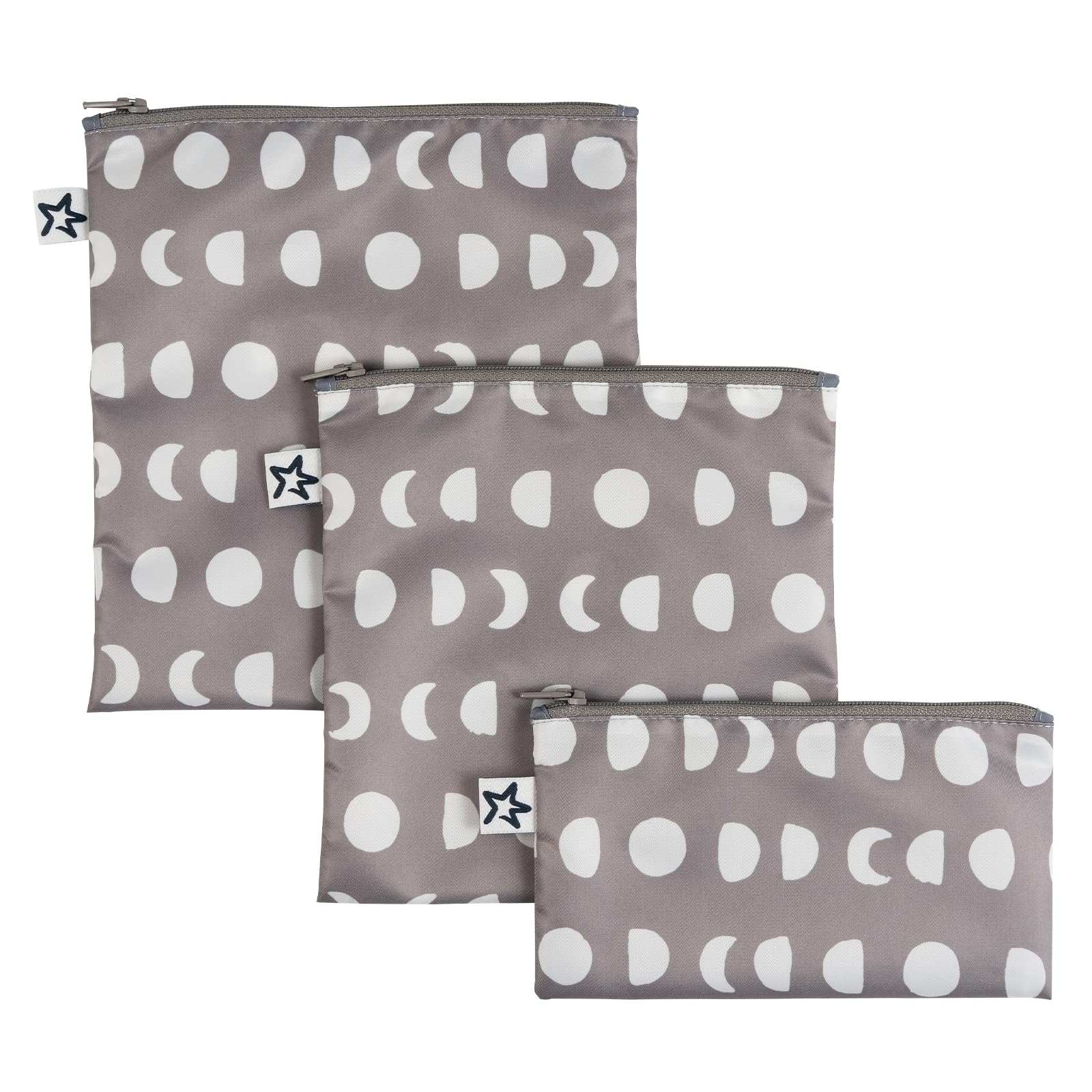 Tiny Twinkle3 Pack Reusable Snack Bags - Machine Washable, PFAS, PVC, BPA, Phthalate-Free Reusable Baby and Toddler Food Safe Snack Bags (Luna)Global Recycled StandardGlobal Recycled StandardGlobal Recycled Standard