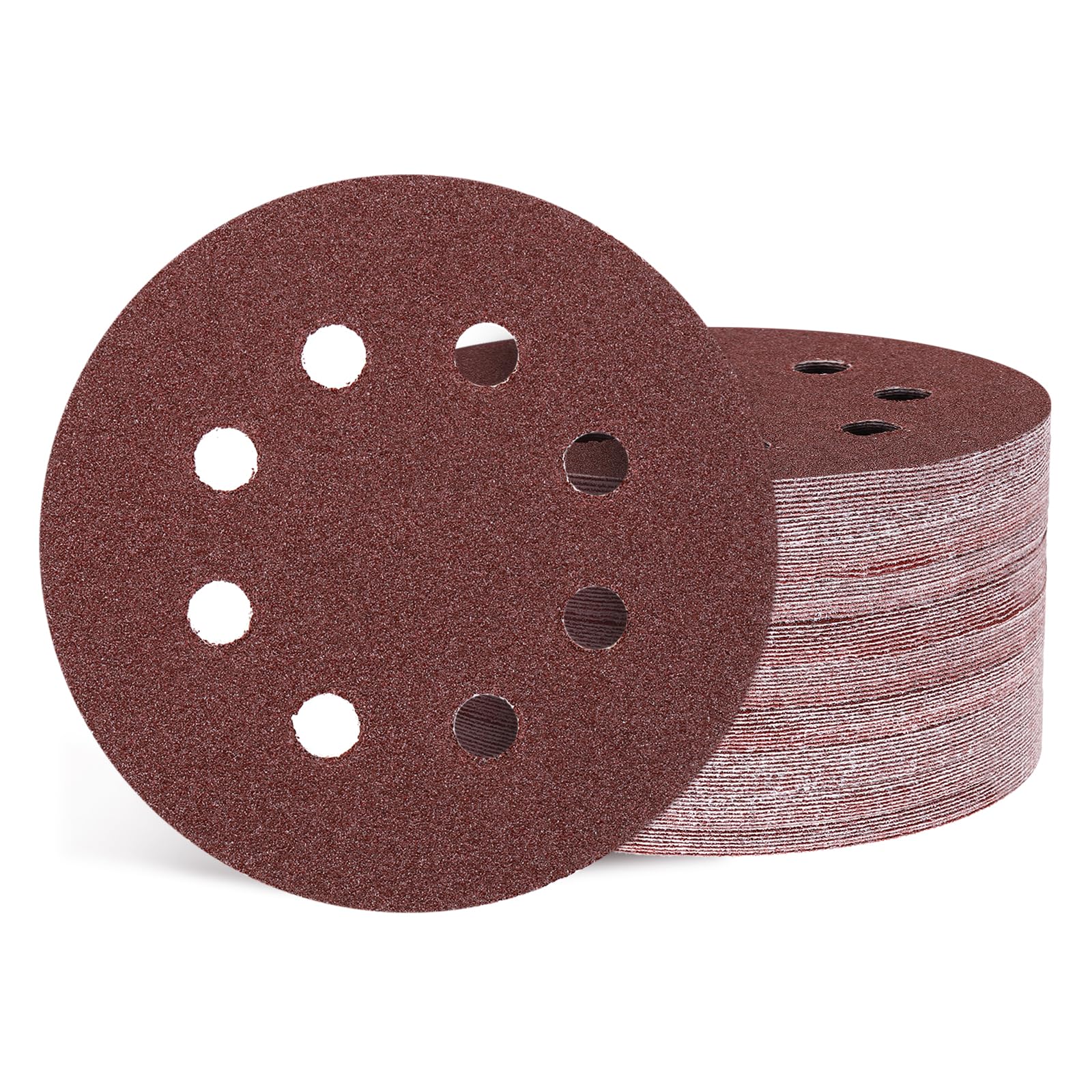 Kozelo 110 Pcs Sanding Disc 125 mm 40 Grit 8 Hole Hook and Loop Random Orbital Sandpapers Suitable for Drywall Sander Wood Metal Furniture, Red