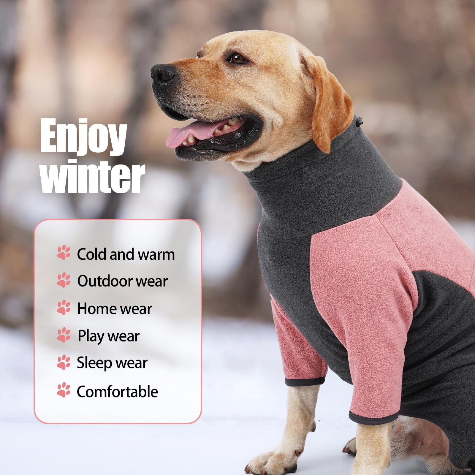 Abrigo de invierno para perro, pijama suave y cálido para perro, sudadera de forro polar a prueba de viento, ropa para clima frío, cuello alto, mameluco de cuerpo completo para caminar,